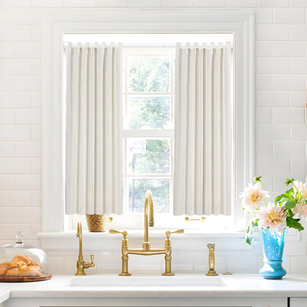 White Tension Curtain Rod for Windows 28 to 48 inch, Adjustable Expandable Pressure Spring Curtain Rod No Drilling, 7/8" Curtain Rod for Bedroom Doorway Closet Door 🍁 All In One Marketplace Canada