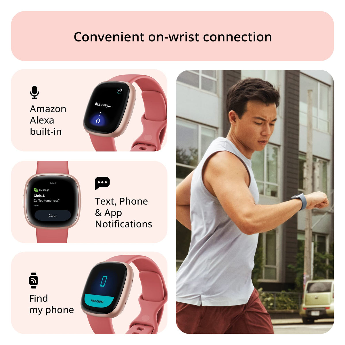 Google Fitbit Versa 4 Fitness Smartwatch with Daily Readiness, Gps, 24/7 Heart Rate, 40+ Exercise Modes, Sleep Tracking and More, Pink Sand/copper Rose, One Size (S and L Bands Included) 🍁 All In One Marketplace Canada
