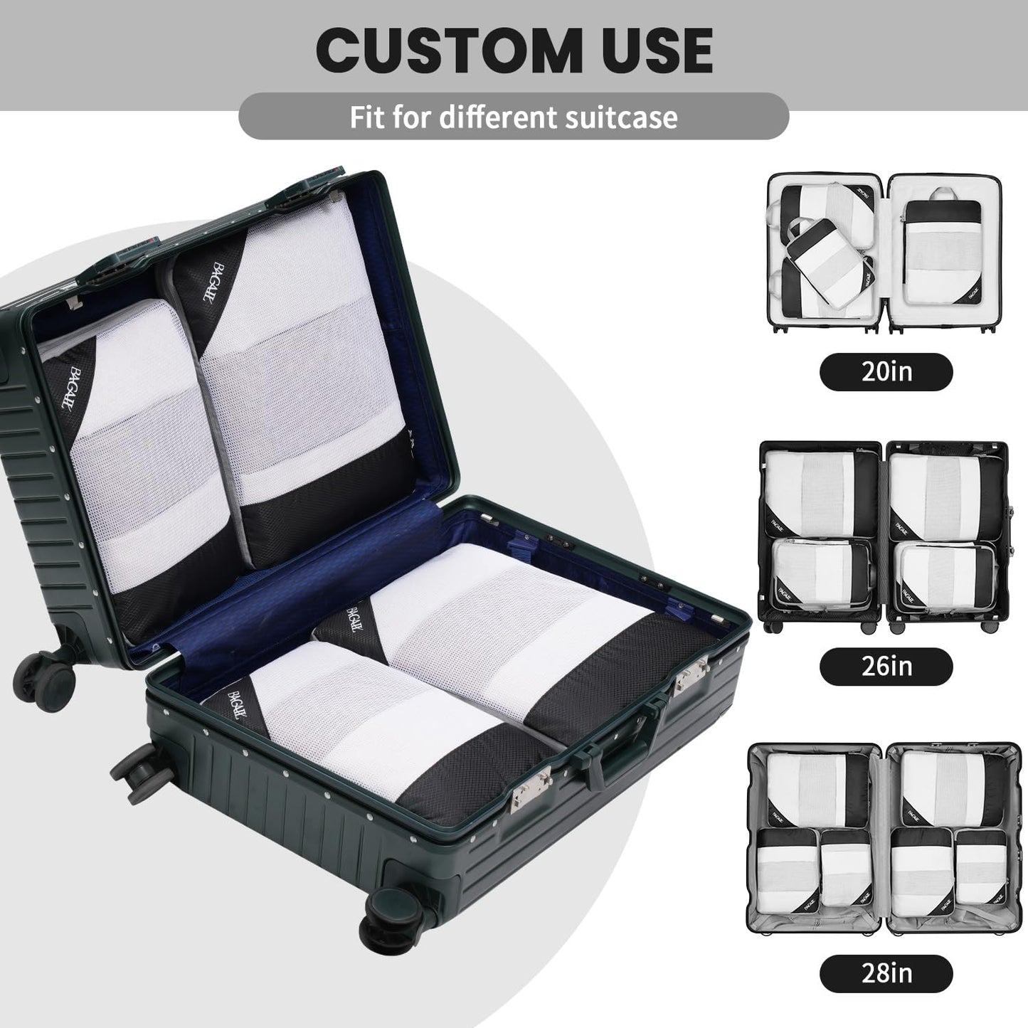 BAGAIL 6 Set/8 Set Compression Packing Cubes, Ultralight Expandable Packing Organizers for Carry on Travel Luggage(6set Jet Black) 🍁 All In One Marketplace Canada