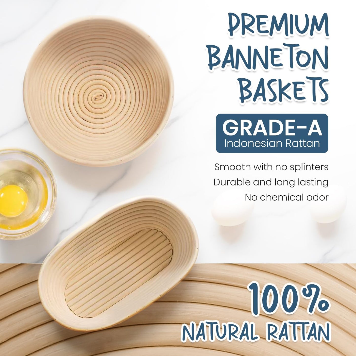 Glimsax Banneton Proofing Basket Set of 2, 9" Round & 10" Oval for Sourdough Baking, Bread Making Accessories and Tools Starter Kit, Gifts for Beginner and Professional Bakers 🍁 All In One Marketplace Canada