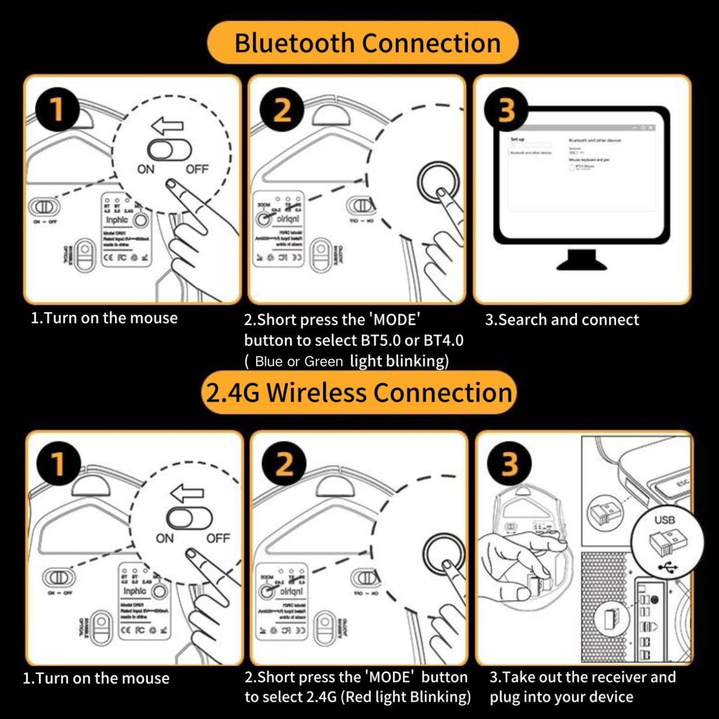 Bluetooth Mouse,[Upgraded] Wireless Mouse Rechargeable,Tri-Mode (BT 5.0/4.0+2.4G Hz),Computer Mouse with Visible Battery Level, 4 Adjustable DPI, Portable PC Mouse for MacBook Chromebook,Black 🍁 All In One Marketplace Canada