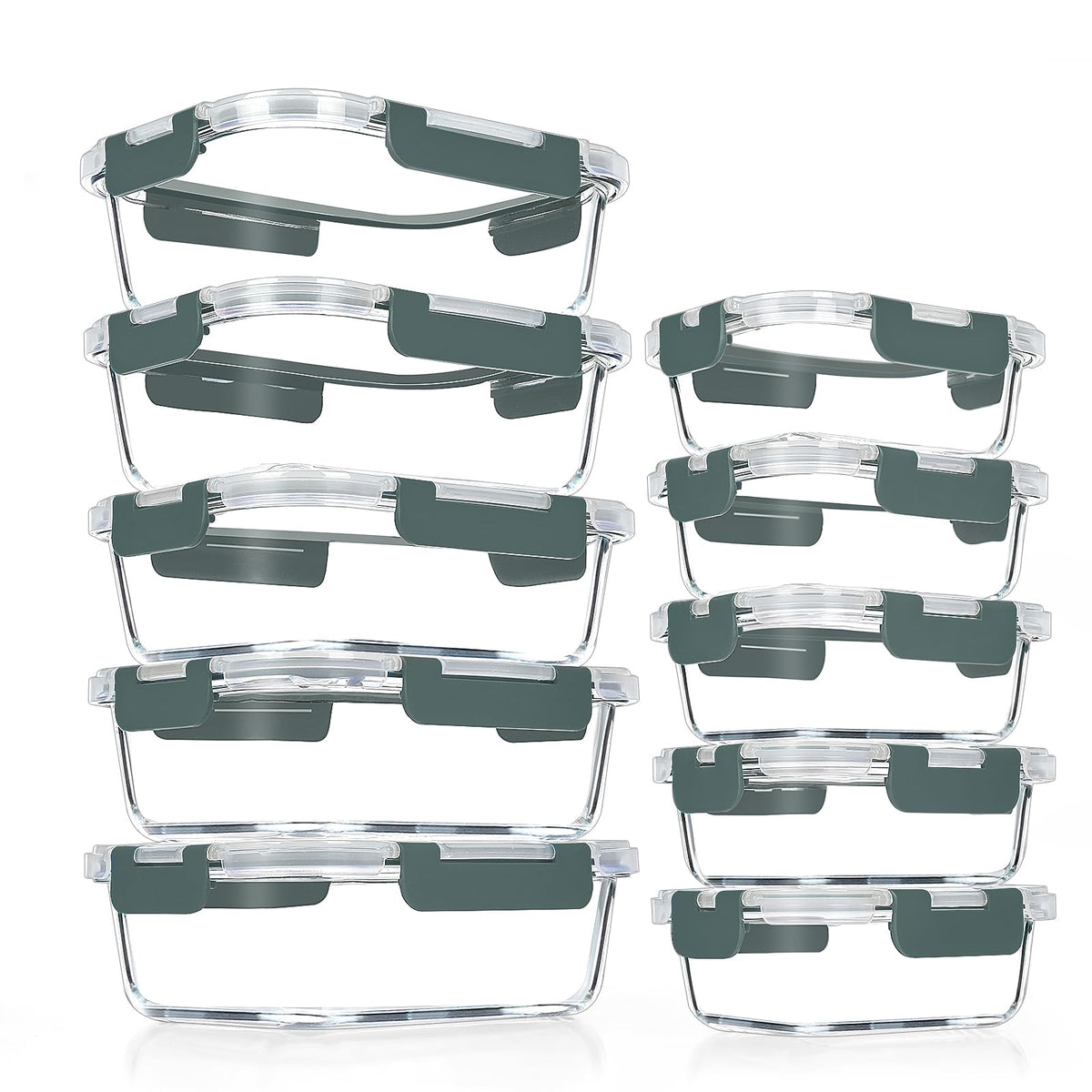 VERONES 10 Pack Glass Meal Prep Containers, Airtight & Stackable Glass Food Storage Containers Set with Lids,Exclusive of BPA,for Microwave, Oven, Freezer & Dishwasher,Grey 🍁 All In One Marketplace Canada