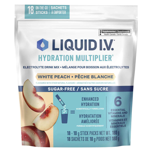Liquid IV Sugar-Free Electrolyte Drink Mix for enhanced hydration, White Peach with Vitamins B3, B5, B12 and C 60g (18 sticks) 🍁 All In One Marketplace Canada