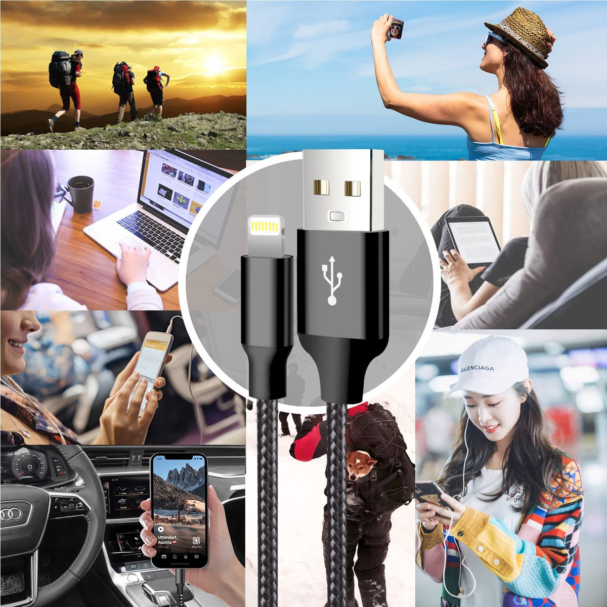 CUGUNU iPhone Charger, 5 Pack 3/3/6/6/10FT Apple MFi Certified USB Lightning Cable Nylon Braided Fast Charging Cord Compatible for iPhone 14/13/12/11/X/Max/8/7/6/5/SE/Plus/iPad - Black 🍁 All In One Marketplace Canada