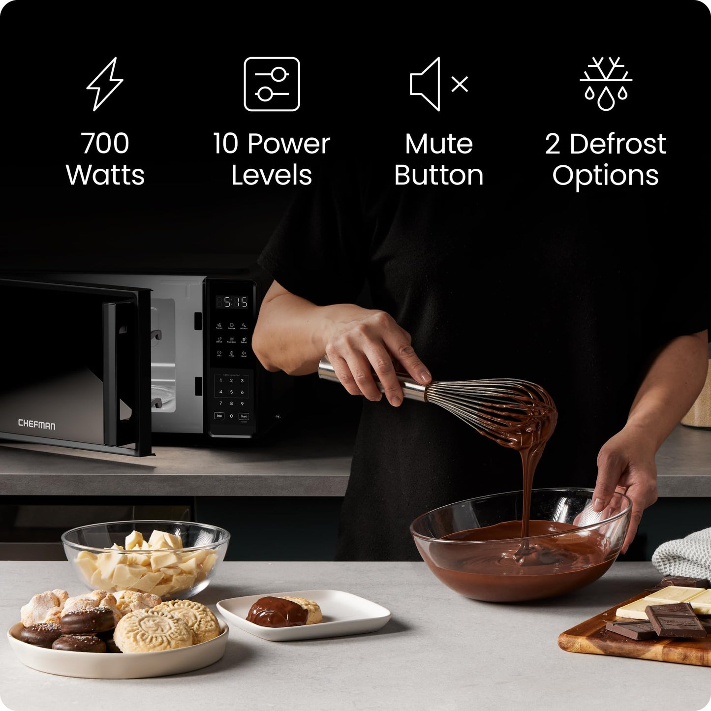 Chefman Countertop Microwave Oven 0.7 Cu. Ft., 700 Watts with 10 Power Levels, 6 Cooking Presets with One-Touch Express Cook, Eco Mode, Child Safety Lock, & Mute Button - Black 🍁 All In One Marketplace Canada