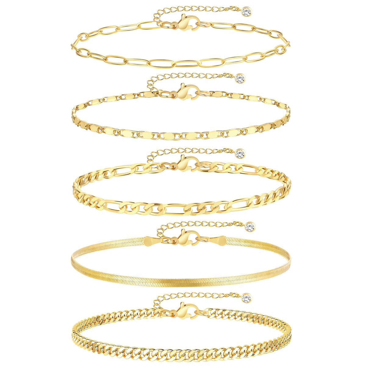 Gold Ankle Bracelets for Women, 14k Gold Plated Waterproof Cuban Link Chain Anklets Set, Layered Anklet Bracelets for Women Beach Gift Adjustable Size 5pc (GOLD-1) 🍁 All In One Marketplace Canada