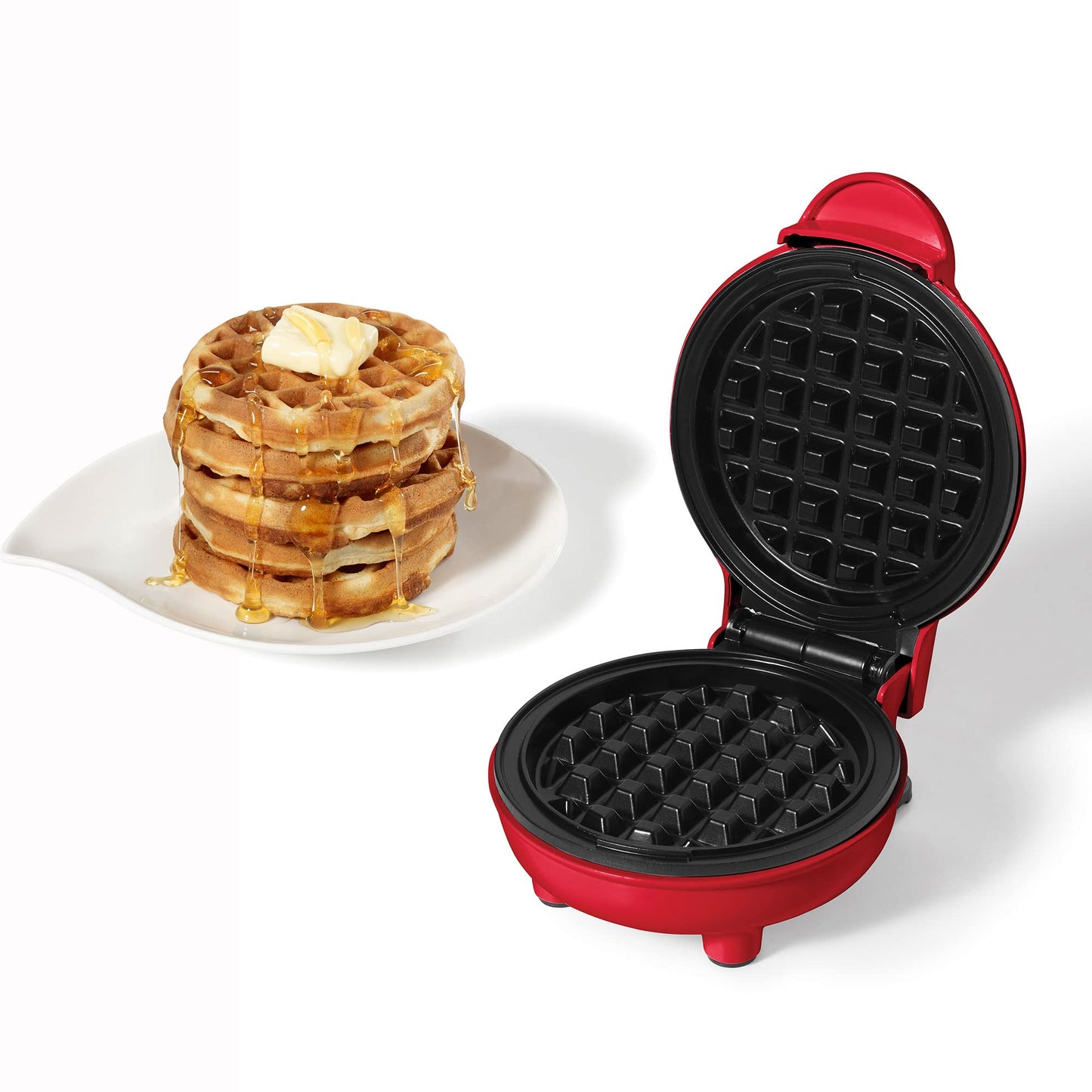 Starfrit Electric Mini Waffle Maker - 4" Non-Stick Cooking Surface - Easy to Use & Clean - Red - 350W 🍁 All In One Marketplace Canada
