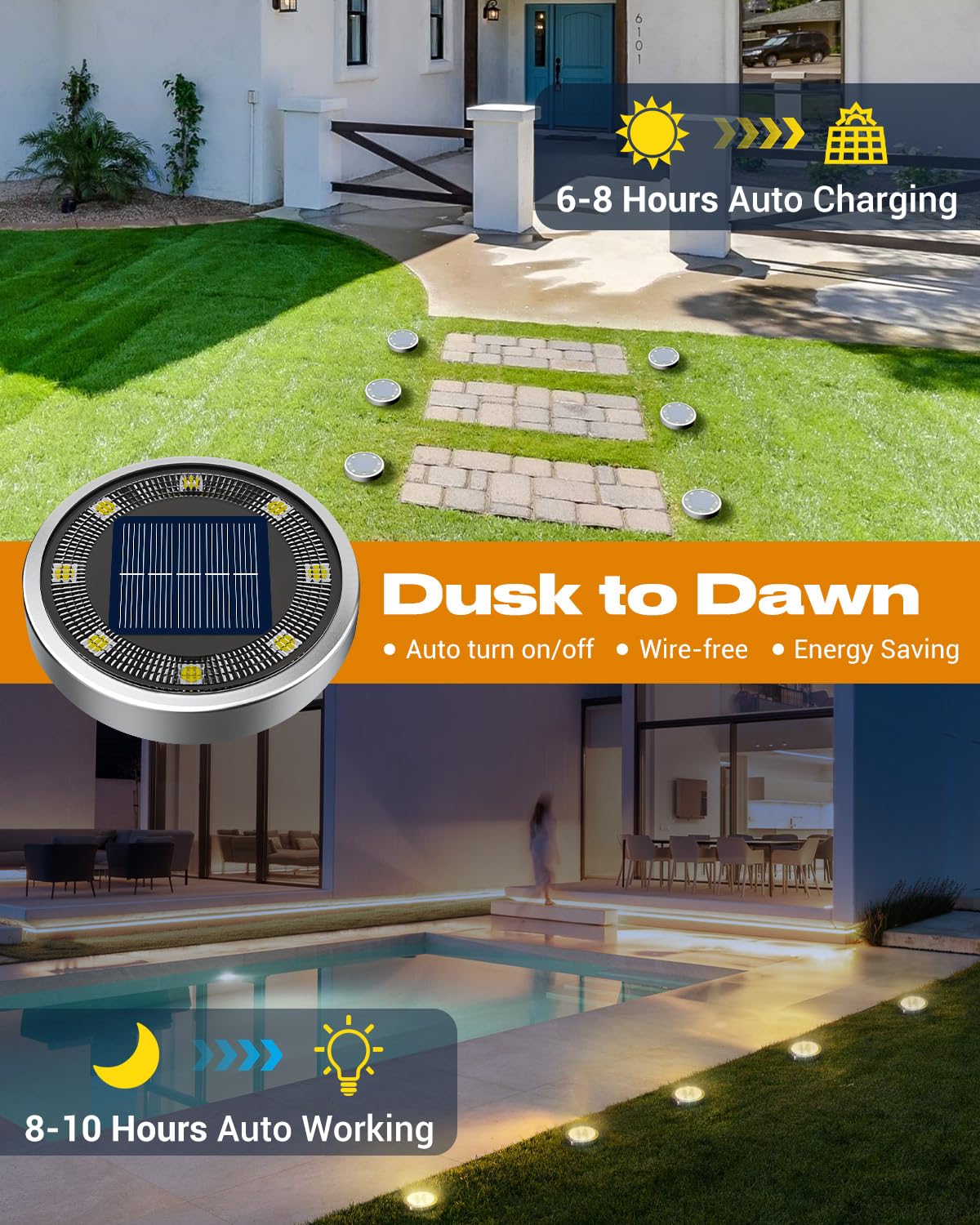 btfarm Solar Ground Lights, 10 Pack 8LED Solar Lights Outdoor Waterproof Garden, Pathway Lights Solar Powered in-Ground Lights, Disk Lights Landscape Lighting for Lawn Patio Yard Driveway, Warm White 🍁 All In One Marketplace Canada
