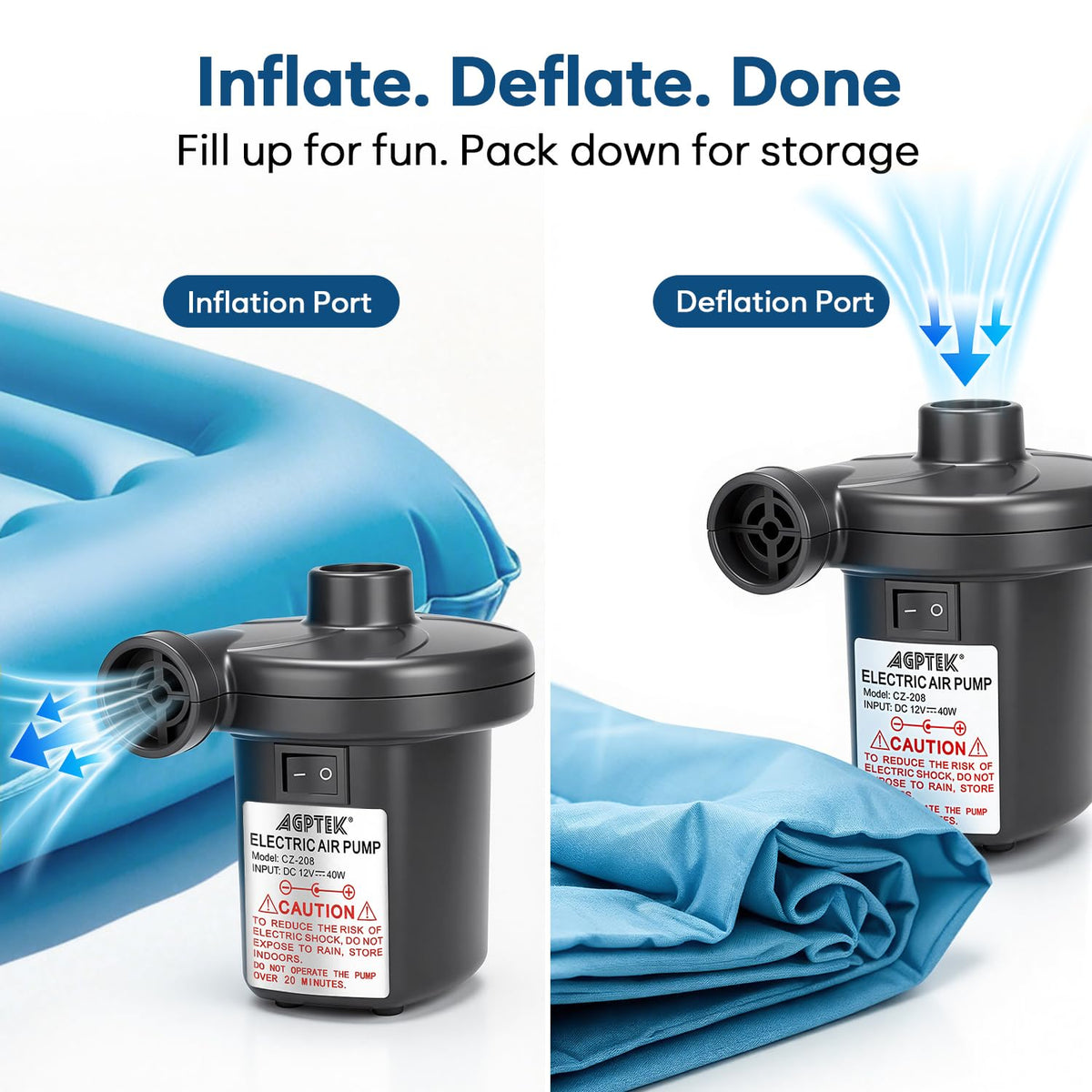 Electric Air Pump, AGPtEK Portable Quick-Fill Air Pump with 3 Nozzles, 4500 Pa 110V AC/12V DC, Perfect Inflator/Deflator Pumps for Outdoor Camping, Inflatable Cushions, Air Mattress Bed, Swimming Ring 🍁 All In One Marketplace Canada