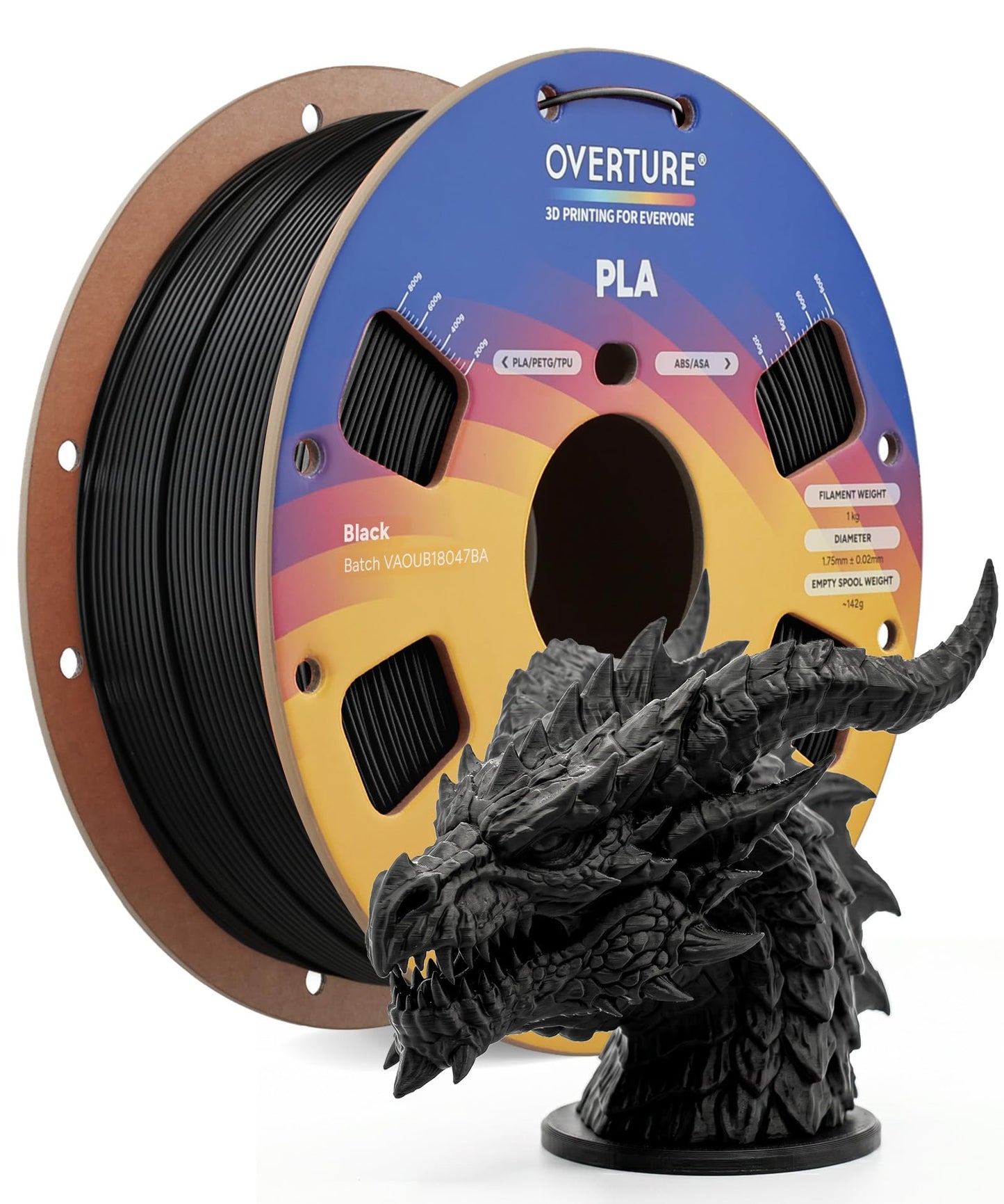 OVERTURE PLA Filament 1.75mm PLA 3D Printer Filament, 1kg Cardboard Spool (2.2lbs), Dimensional Accuracy +/- 0.02mm, Fit Most FDM Printer (Black 1-Pack) 🍁 All In One Marketplace Canada