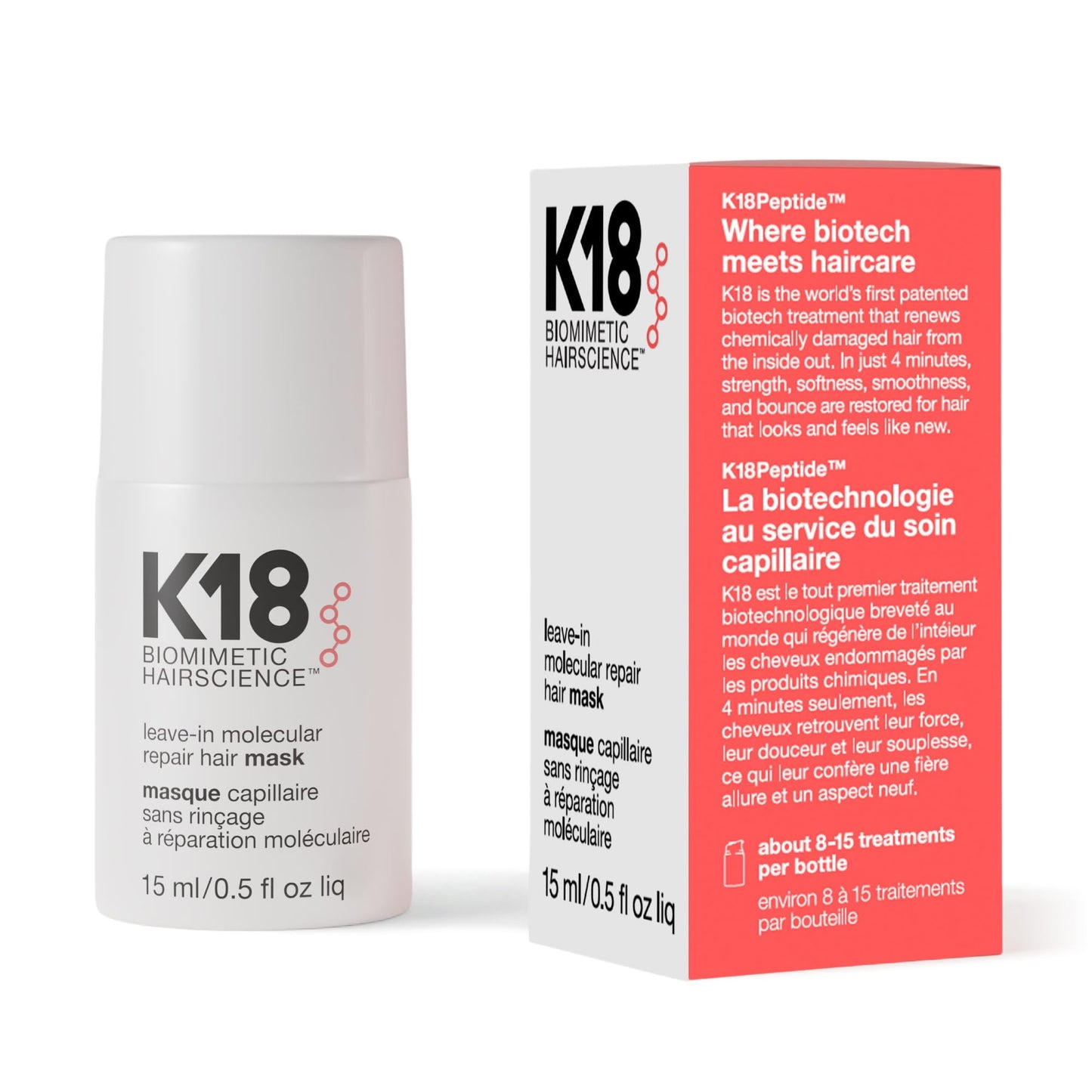 K18 Leave-In Molecular Repair Hair Mask, Patented, Lasting Repair For Dry, Frizzy, Damaged Hair, Reverse Damage In 4 Minutes From Bleach, Color, Chemical Services + Heat 🍁 All In One Marketplace Canada