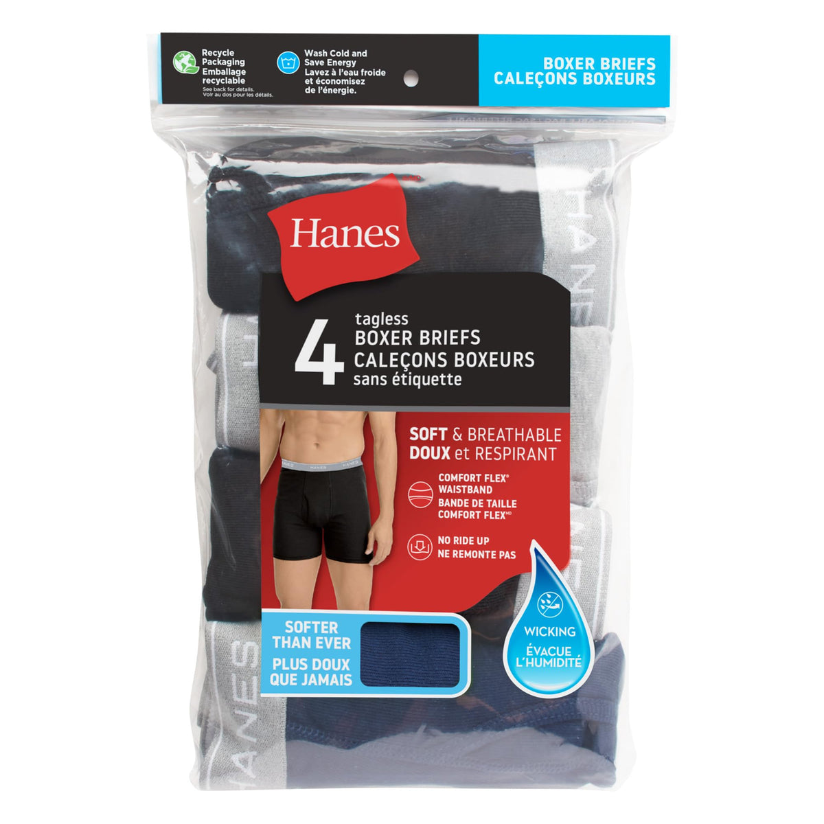 Hanes mens 4 Pack boxer briefs, Black/Grey, Large US 🍁 All In One Marketplace Canada