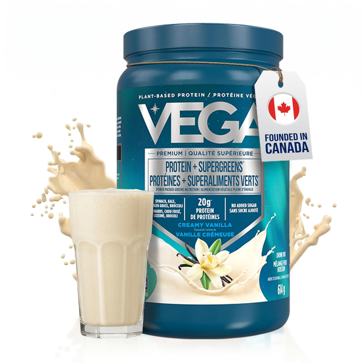 Vega Protein + Supergreens Vegan Plant Based Protein Powder – 20g Organic Pea Protein, Dairy-free, Healthy Breakfast Shake – Vanilla, 21 Servings, 614 grams (Pack of 1) 🍁 All In One Marketplace Canada