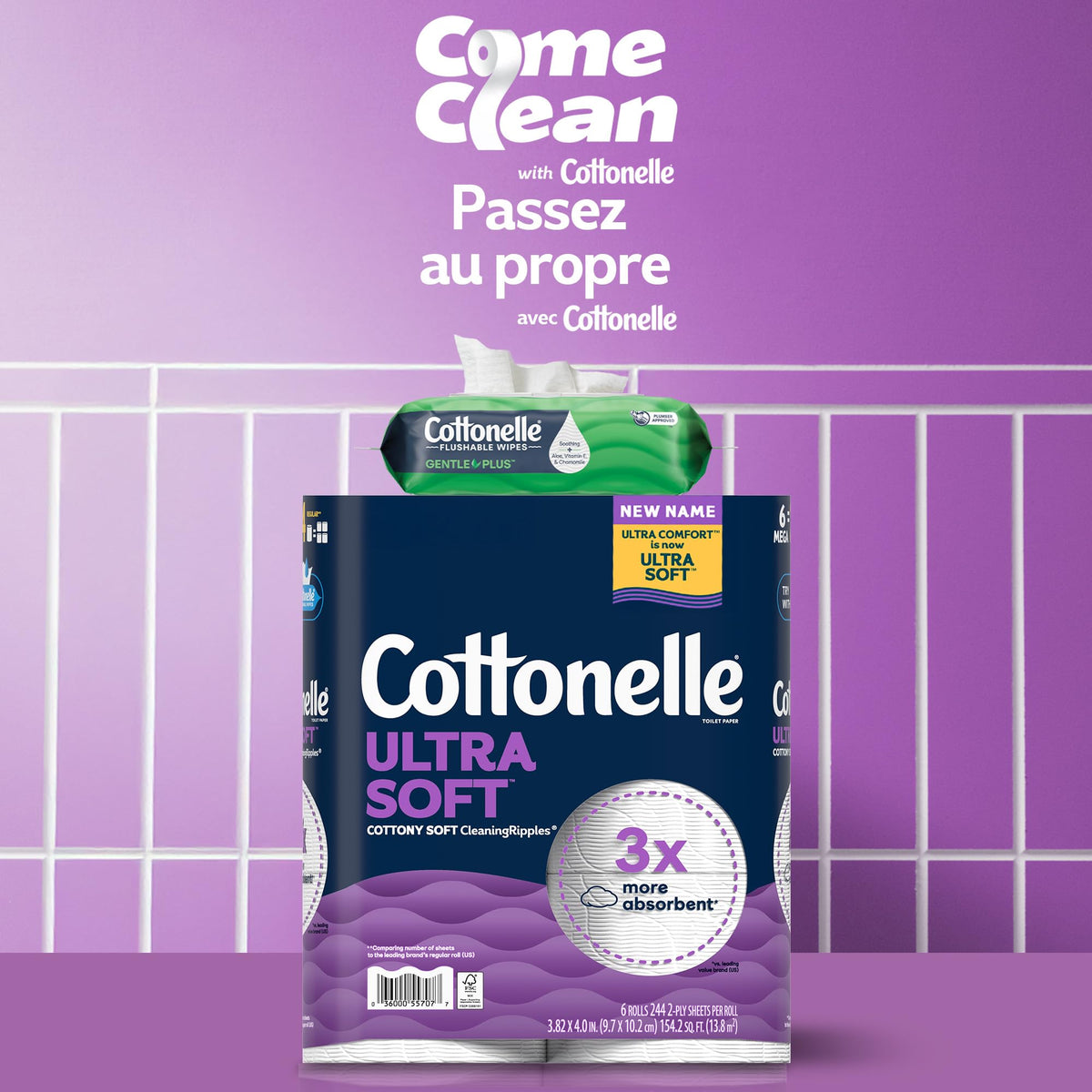 Cottonelle Toilet Paper, 32 Family Mega Rolls = 144 Regular Rolls (8 Packs of 4), Ultra Soft, Soft Bathroom Tissue, 296 Sheets per Roll, Packaging May Vary 🍁 All In One Marketplace Canada