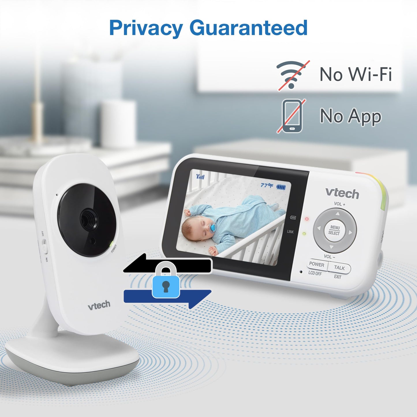 VTech VM819-2 Baby Monitor, 2.8” Screen, 2 Cameras, 1000ft Range, Night Vision, 2-Way Audio, Temperature Sensor, Lullabies, Secured Transmission No WiFi 🍁 All In One Marketplace Canada