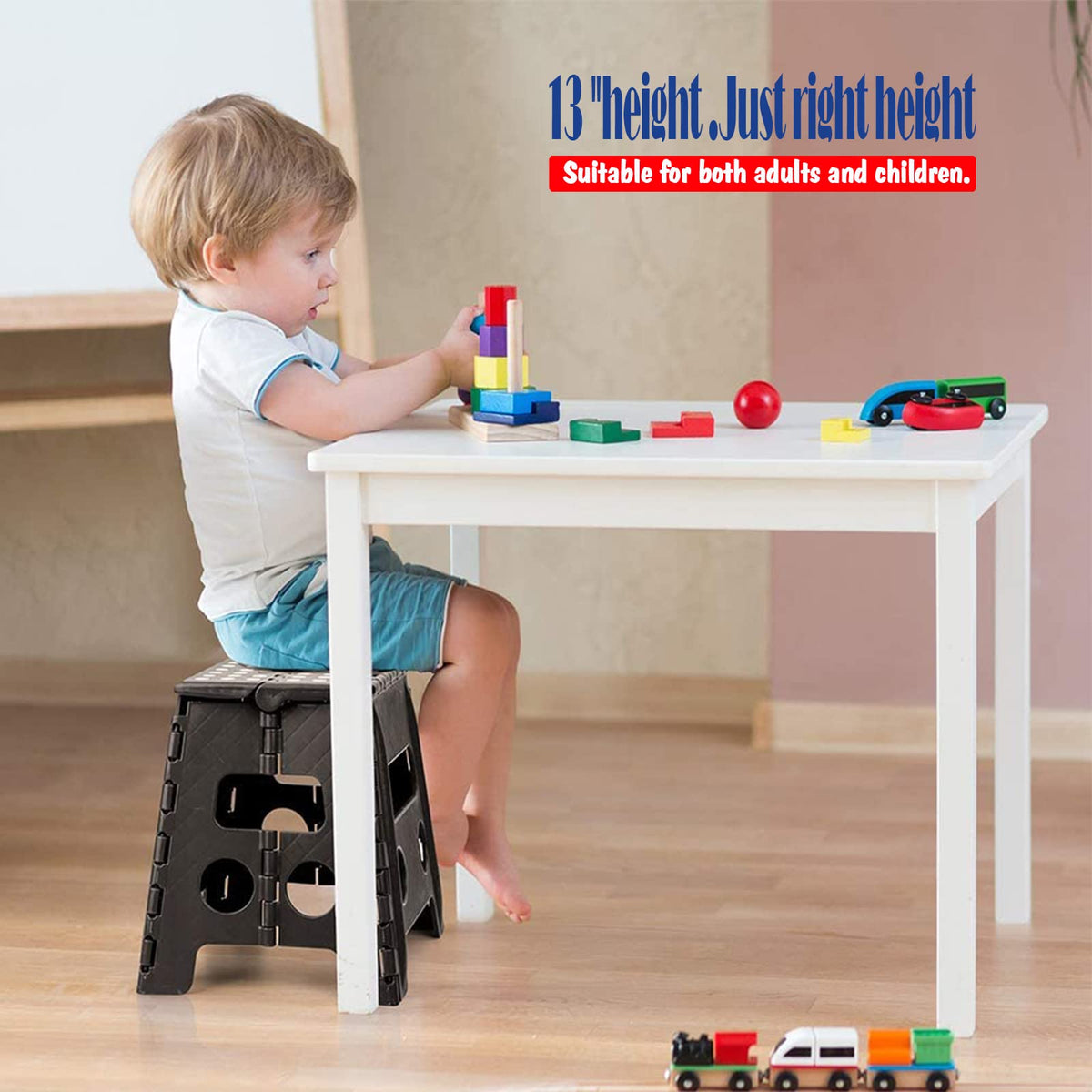 Acko Folding Step Stool 13 inch Heavy Duty Plastic Foldable Step Stool for Adults and Kids, Premium Black Step Stool Toddler, Small Collapsible Fold Up Stepping Stool Kitchen Bathroom Step Stool 🍁 All In One Marketplace Canada