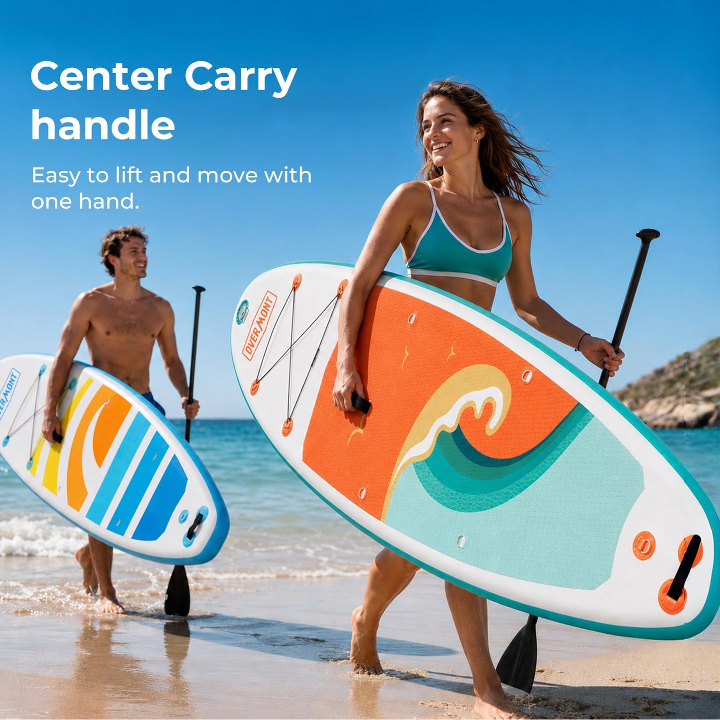 Overmont Inflatable Paddle Board 10'7" x 33" x 6", Extra Wide SUP for Adults & Beginners, 350 lb Stand Up Paddle Board with Adjustable Paddle, Pump, 3 Fins, Leash, Backpack & Repair Kit 🍁 All In One Marketplace Canada