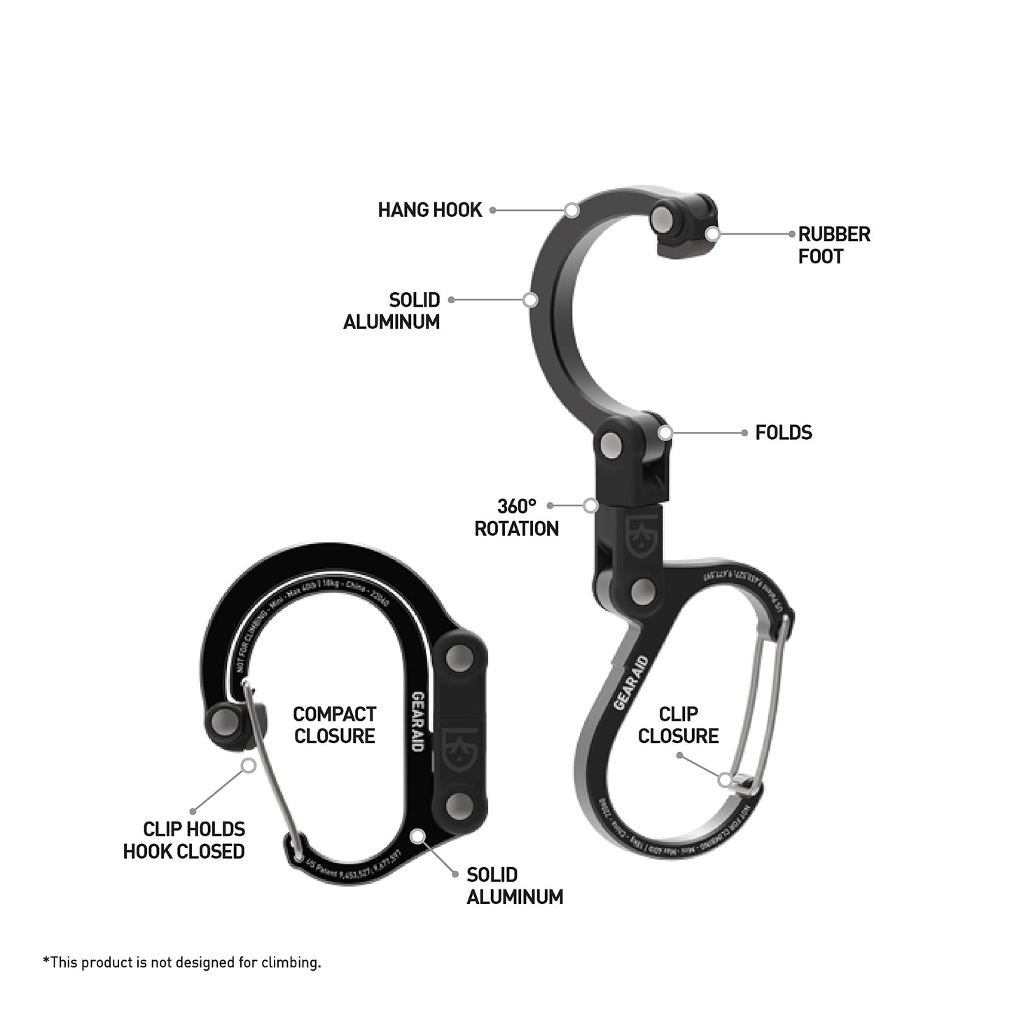 Gear AID HEROCLIP Carabiner Clip and Hook (Small) for Purse, Stroller, and Backpack, Black and Blue, 1 Pack 🍁 All In One Marketplace Canada