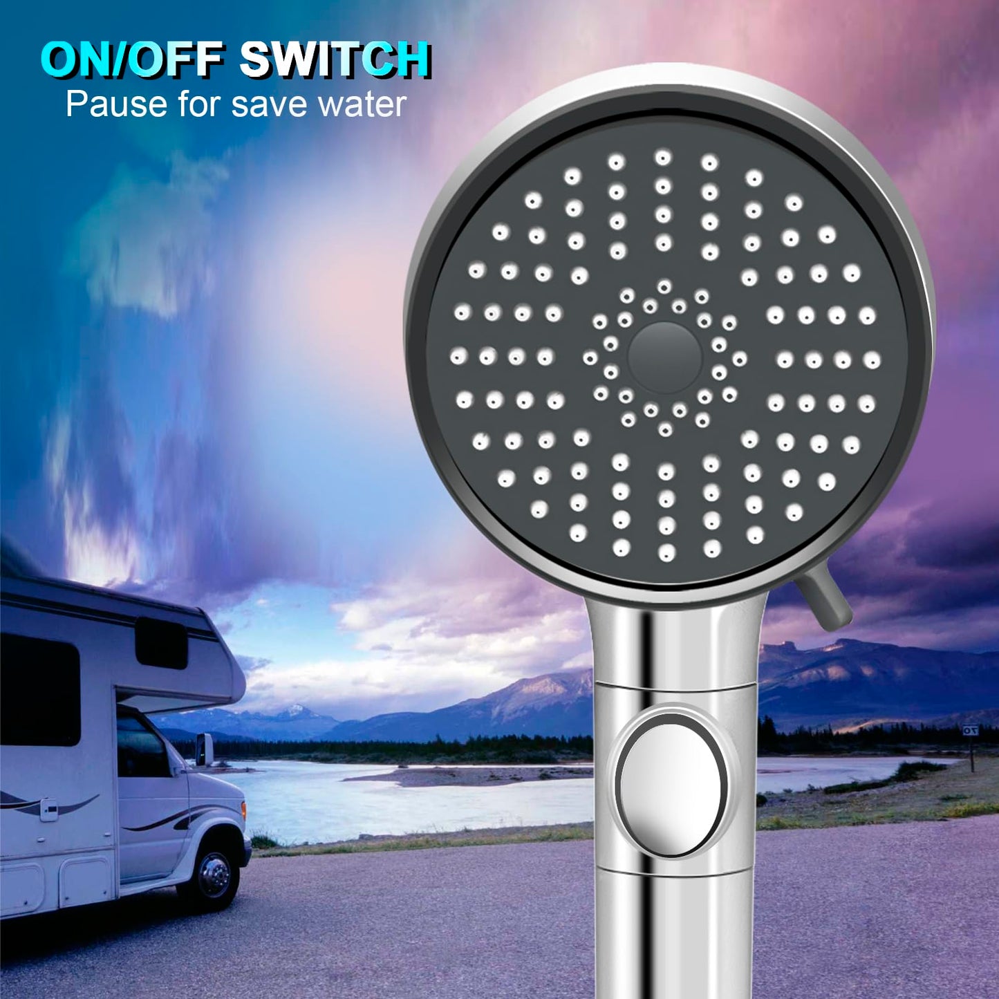 RV Shower Head with Hose, High Pressure 5 Mode Shower Head Replacement, Shower Head for RV/Campers, Travel Trailer, Motorhome for Water Saving, Handheld Shower Head Holder and Hose, On Off Switch 🍁 All In One Marketplace Canada