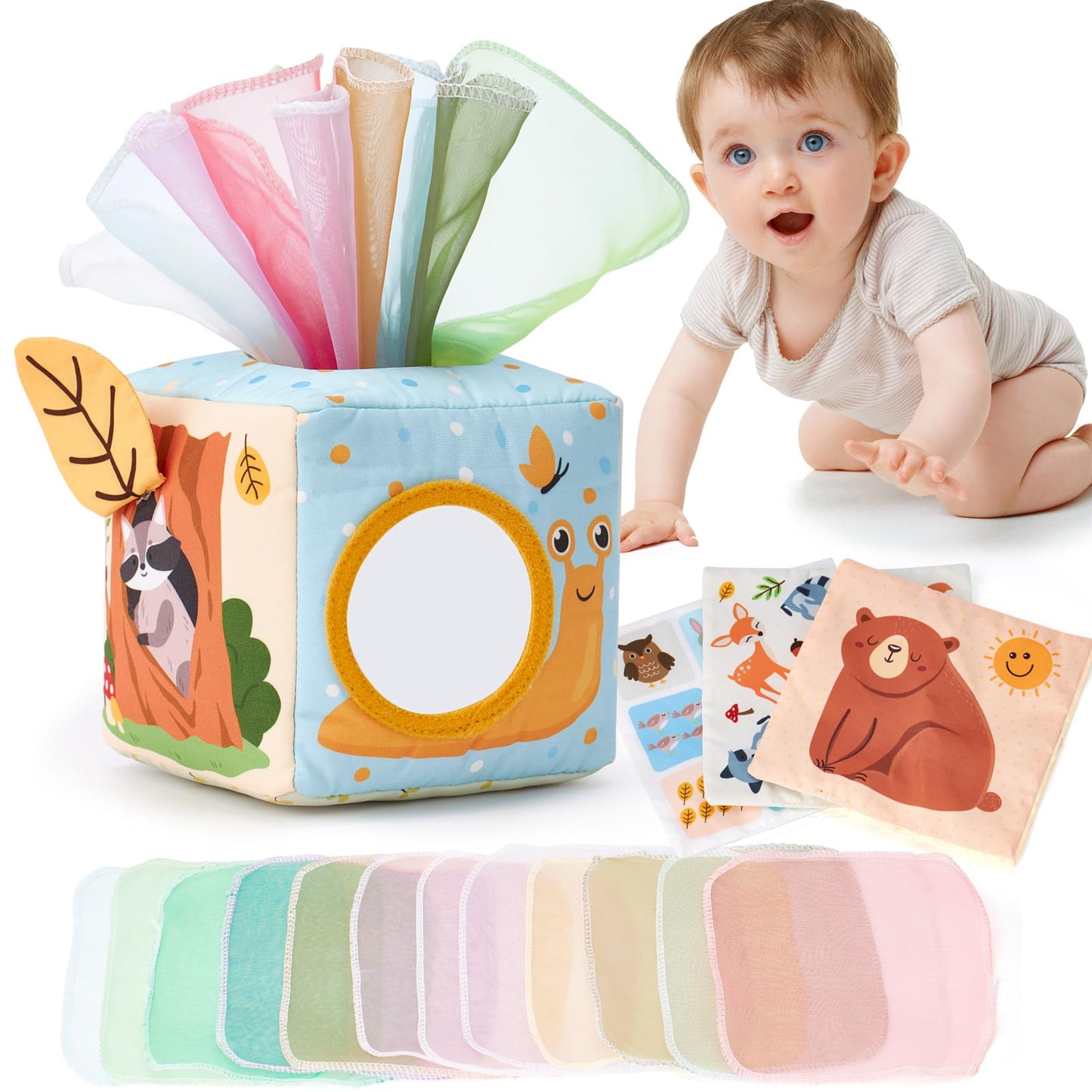 hahaland Baby Tissue Box Toy - Montessori Baby Toys 6-12 Months, Mirror Sensory Toys for Babies 12-18 Months, Boy Girl Gifts for 6M+ 🍁 All In One Marketplace Canada