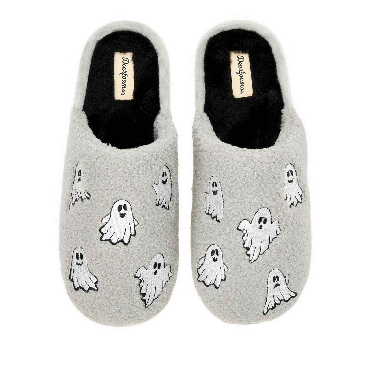 Dearfoams Unisex-Adult Spooky Fuzzy Halloween Pumpkin Jack O Lantern Slipper, Grey Ghost, 5-6 Women/3-4 Men
