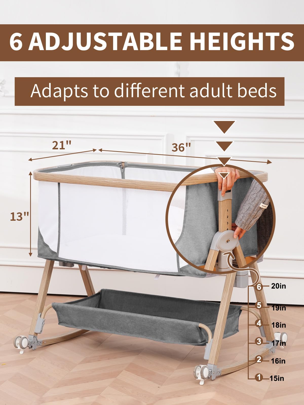 Baby Bassinet Bedside Sleeper - 3 in 1 Bassinets with Waterproof Sheets, Soft Mattress and Breathable Mesh, Adjustable Height Bedside Bassinet for Baby with Wheels, Storage Basket, Gray 🍁 All In One Marketplace Canada