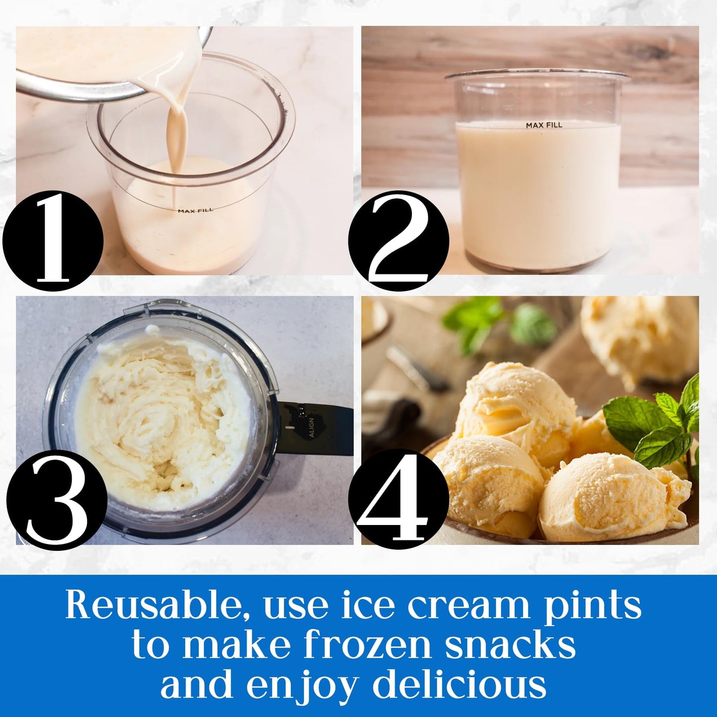 Containers Replacement for Ninja Creami Pints and Lids & Scoop - 4 Pack | Compatible with NC300/NC301/NC299AMZ Series | BPA-Free, Dishwasher-Safe, Leak-Proof Pints for Homemade Ice Cream 🍁 All In One Marketplace Canada