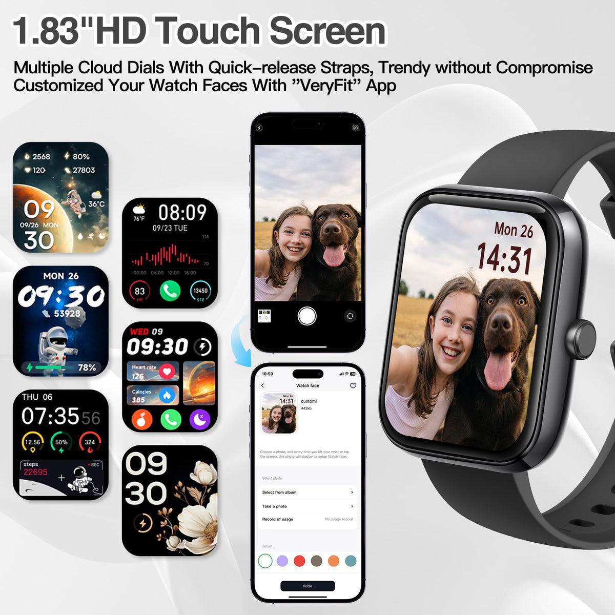 Smart Watch for Men Women with Bluetooth Call,Alexa Built-in Smartwatch,1.83"DIY Dial Fitness Watch with Sleep Heart Rate SpO2 Monitor,100+ Sport Mode,IP68 Waterproof Watch Compatible with Android iOS 🍁 All In One Marketplace Canada