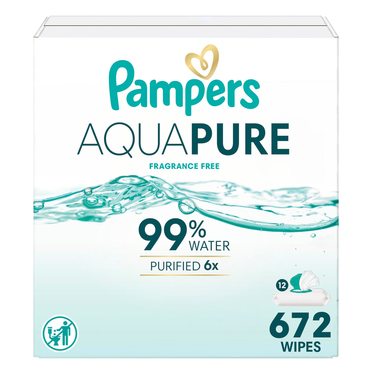 Pampers Aqua Pure Baby Wipes, 99% Water, Fragrance Free, 672 Baby Wipes Total (12X Flip-Top Packs) 🍁 All In One Marketplace Canada