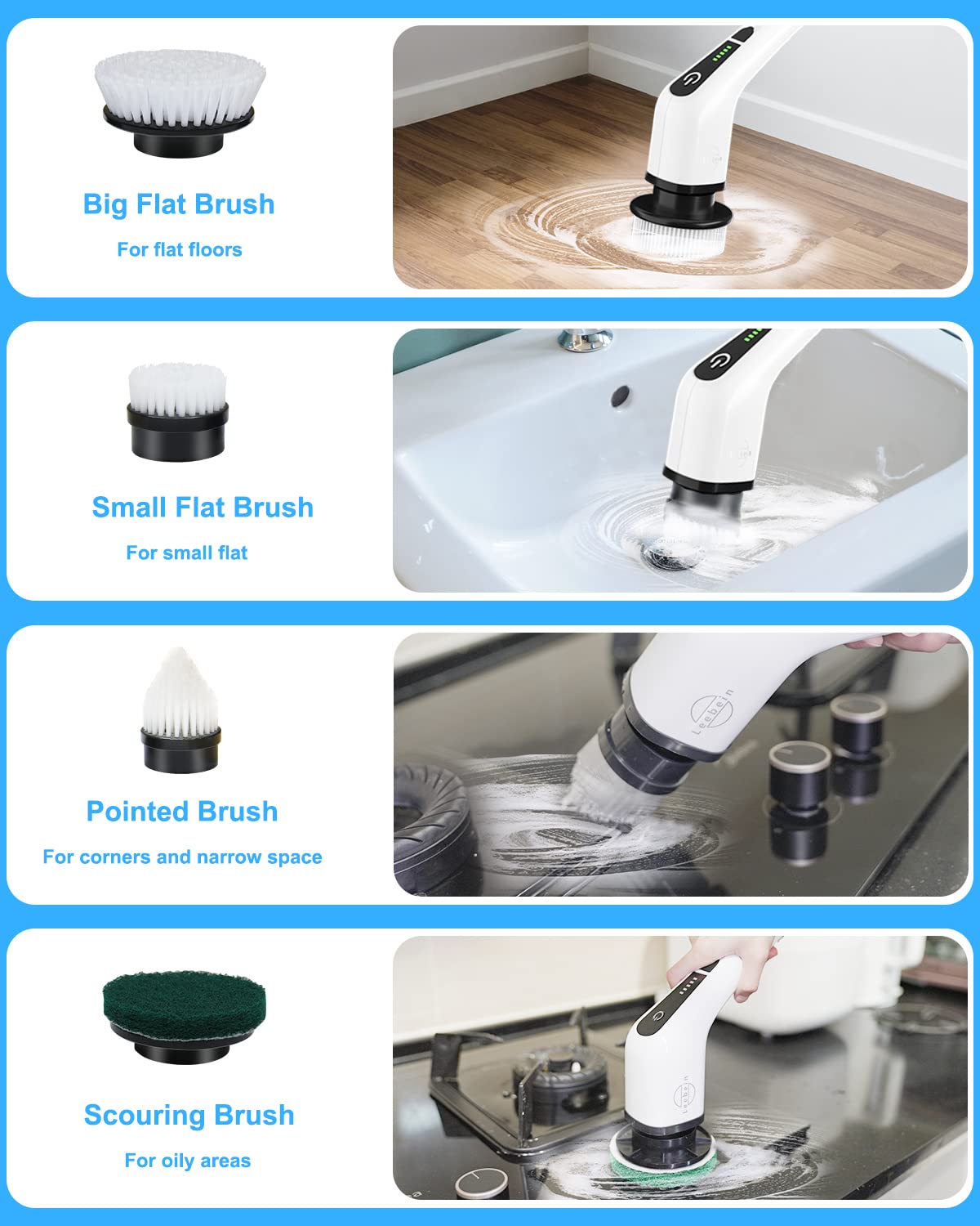 Leebein Electric Spin Scrubber, Cordless Cleaning Brush with 8 Replaceable Brush Heads, Tub and Floor Tile Power Scrubber Dual Speed with Adjustable & Detachable Handle for Bathroom Cleaning 🍁 All In One Marketplace Canada