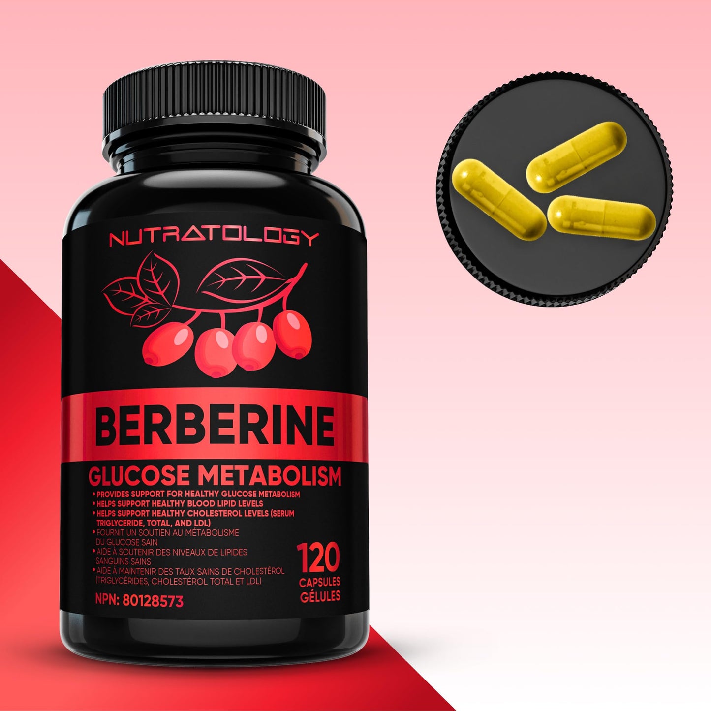 Nutratology® Berberine Supplement | Canadian-Made | Max Potency 500MG Per Capsule - Supports Glucose Metabolism & Healthy Blood Sugar Levels Through Efficient Metabolism Of Sugar & Fats - 120 Capsules 🍁 All In One Marketplace Canada