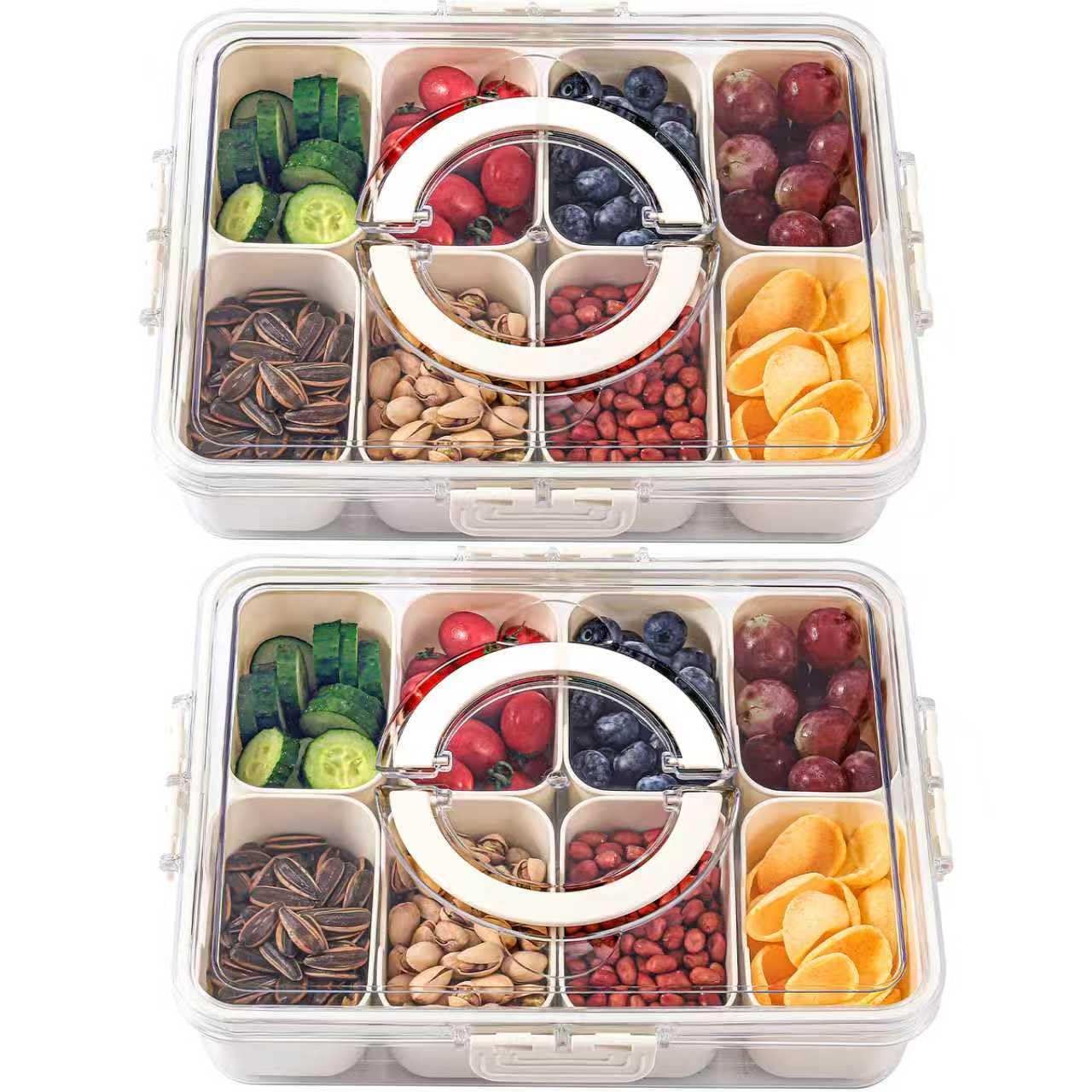 Snackle Box Container with Lid & Handle, Airtight Divided Snack Organizer, Portable Charcuterie Board for Travel, Road Trips, Picnic, Fruits, Veggies, Candy & Nuts, 2 Pack 🍁 All In One Marketplace Canada