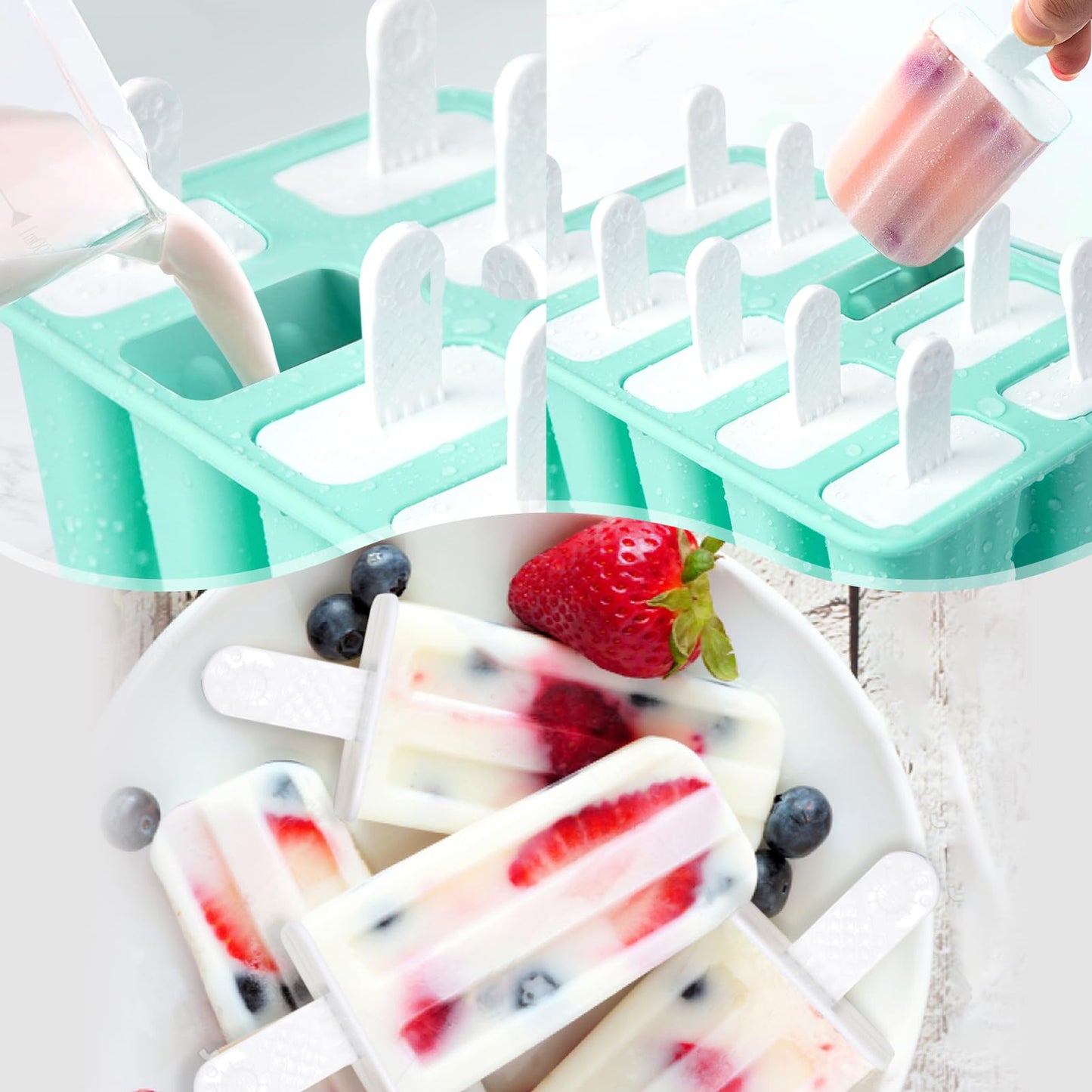 Popsicle Molds 10 Cells, Silicone Ice Cream Mould with Sticks, Non-Stick Ice Lolly Mold with Silicone Funnel and Brush, BPA Free 🍁 All In One Marketplace Canada