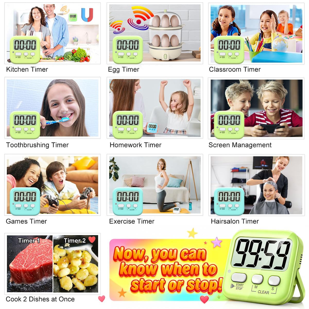 Antonki 2-Pack Kitchen Timer for Cooking, Digital Timer for Kids Teacher Study Classroom, Magnetic Countdown Minuteur for Egg Baking Oven Exercise - Battery Included 🍁 All In One Marketplace Canada