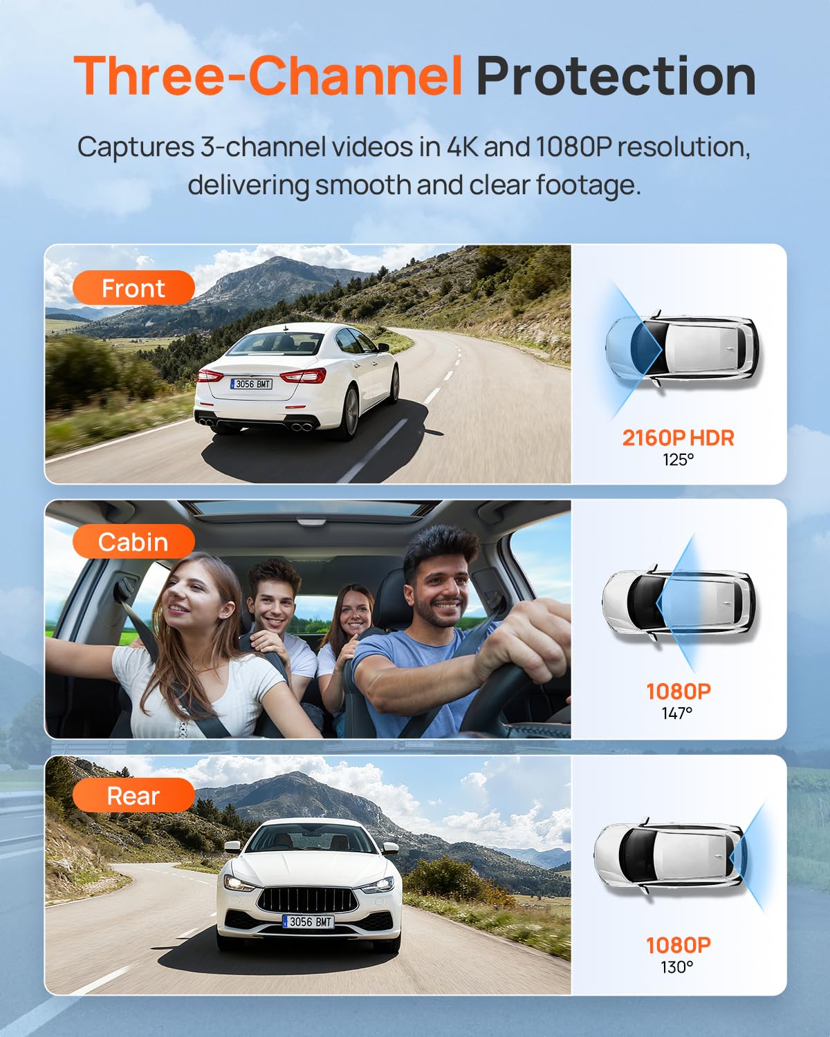 70mai 4K Dash Cam Front and Rear Inside, 3 Channel Car Dash Camera for Cars, Dashcam with GPS, Wi-Fi 6, Voice Control, Parking Monitor, Night Vision, Loop Recording, 64GB SD Card Included (T800E) 🍁 All In One Marketplace Canada