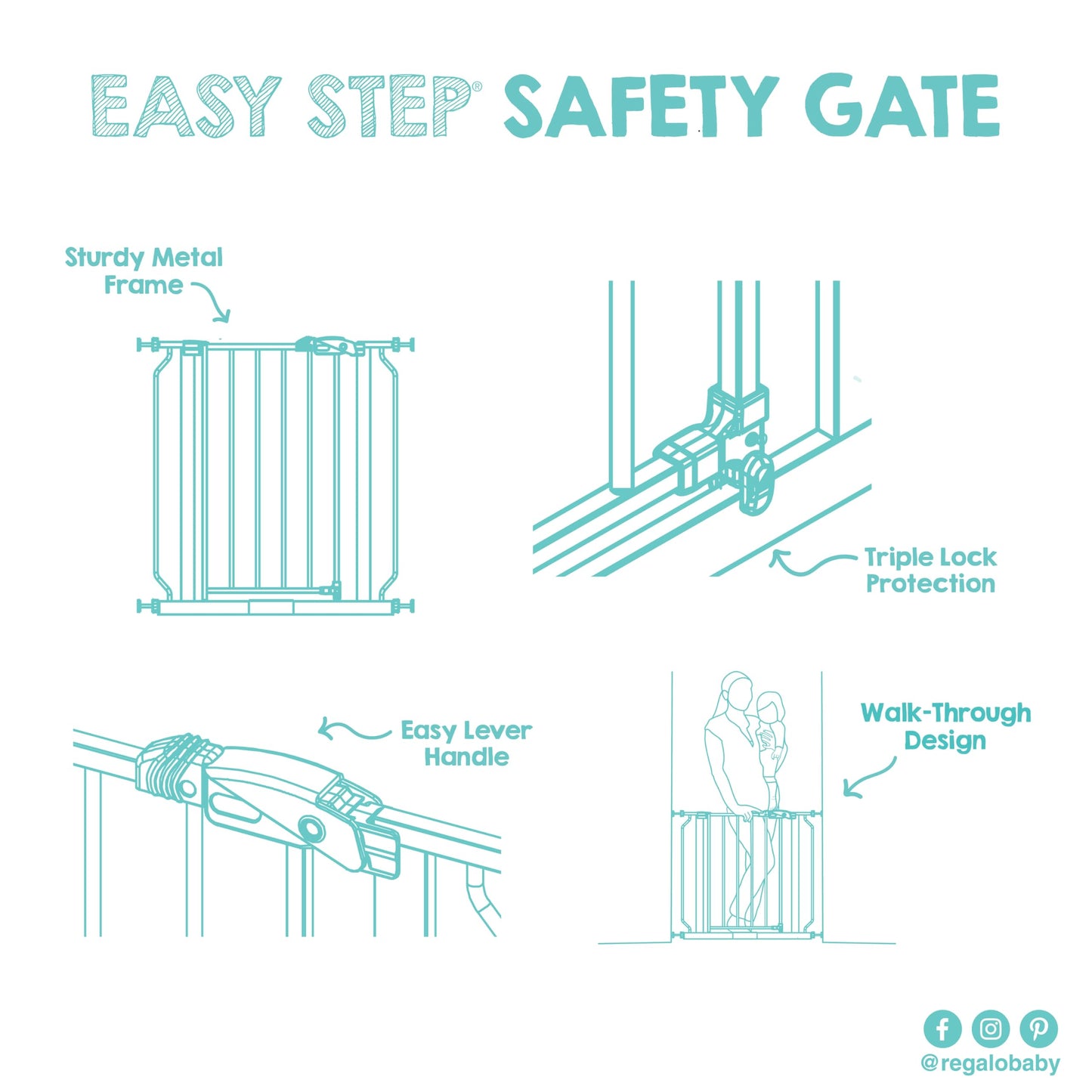 Regalo Easy Step 38.5-Inch (97.75cm) Extra Wide Baby Gate, Award Winning Brand, Includes 6-Inch (15.25cm) Extension Kit, 4 Pack Pressure Mount Kit and 4 Pack Wall Mount Kit 🍁 All In One Marketplace Canada