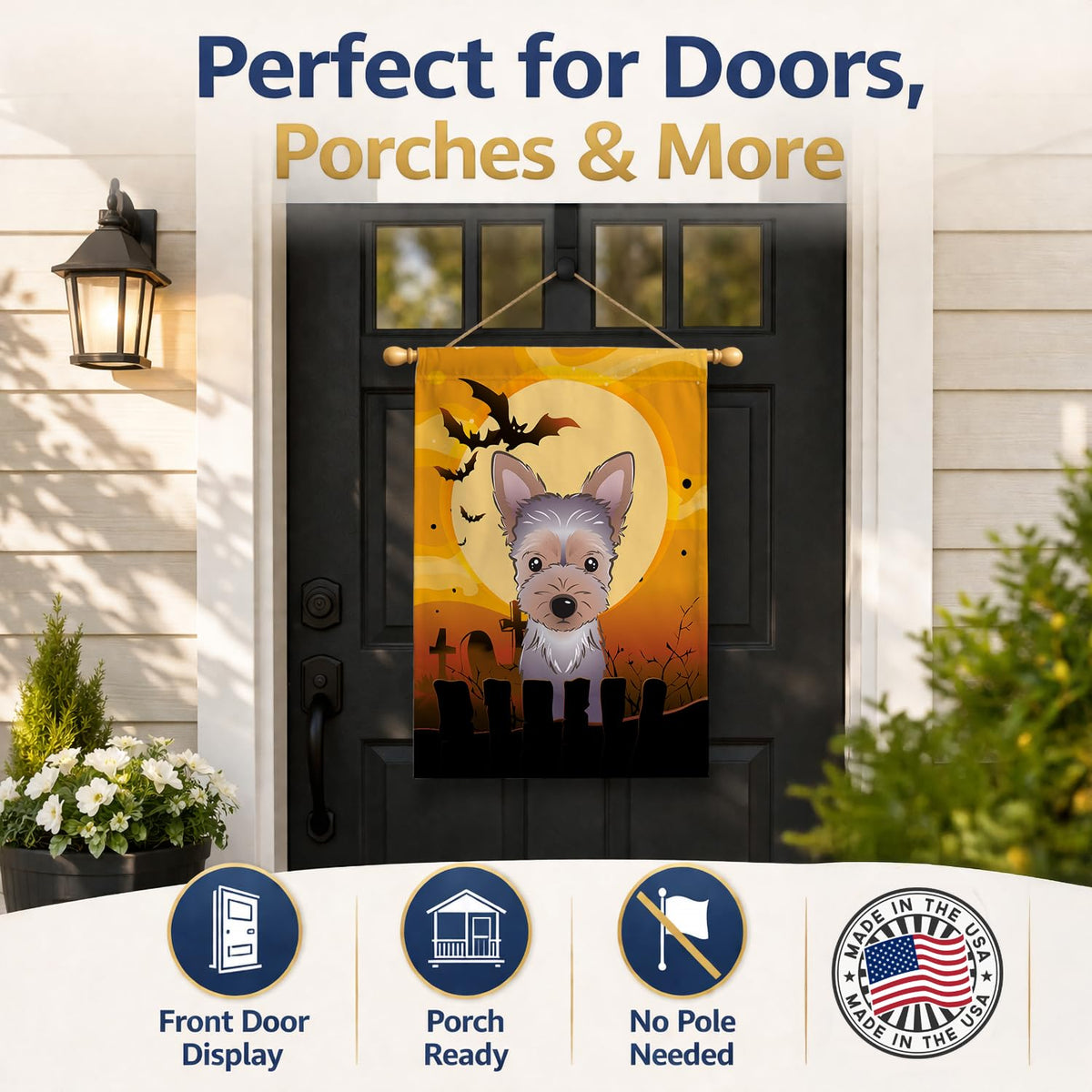 Caroline's Treasures BB1790CHF Halloween Yorkie Puppy Canvas House Size Flag, Multicolor, Large