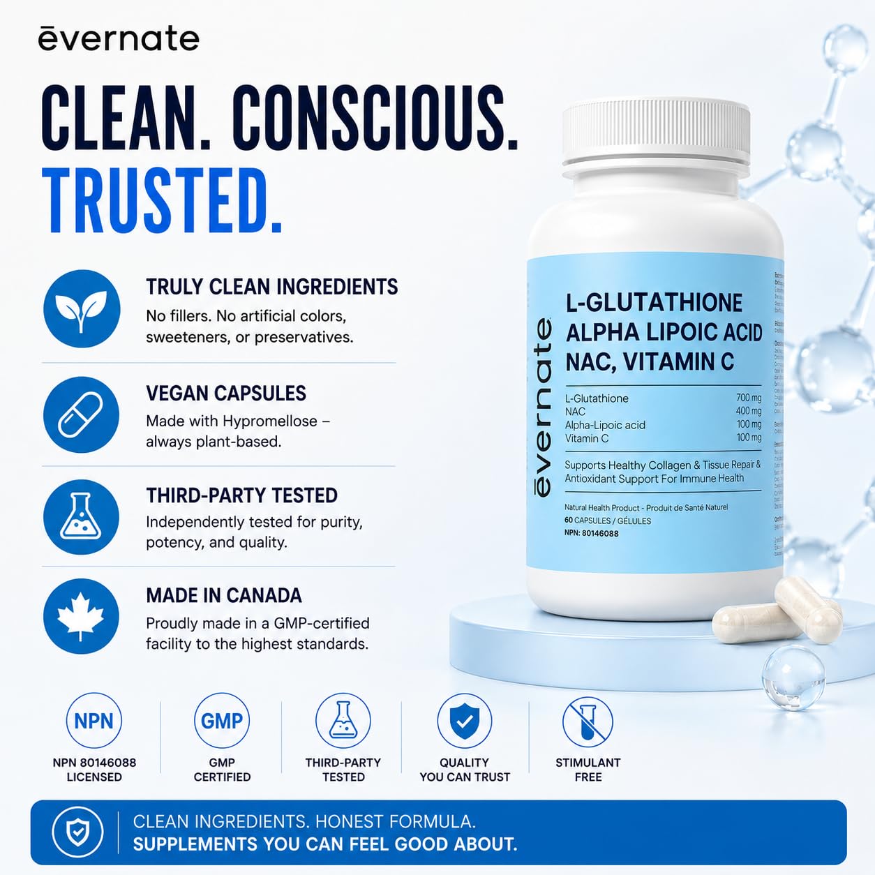 ALL-IN-ONE L-Glutathione 700 mg (Reduced) with NAC 400 mg, Alpha-Lipoic Acid 200 mg & Vitamin C (Per Serving: 2 Capsules) – Advanced Skin Brightening, Antioxidant & Immune Support Supplement – Made in Canada 🍁 All In One Marketplace Canada
