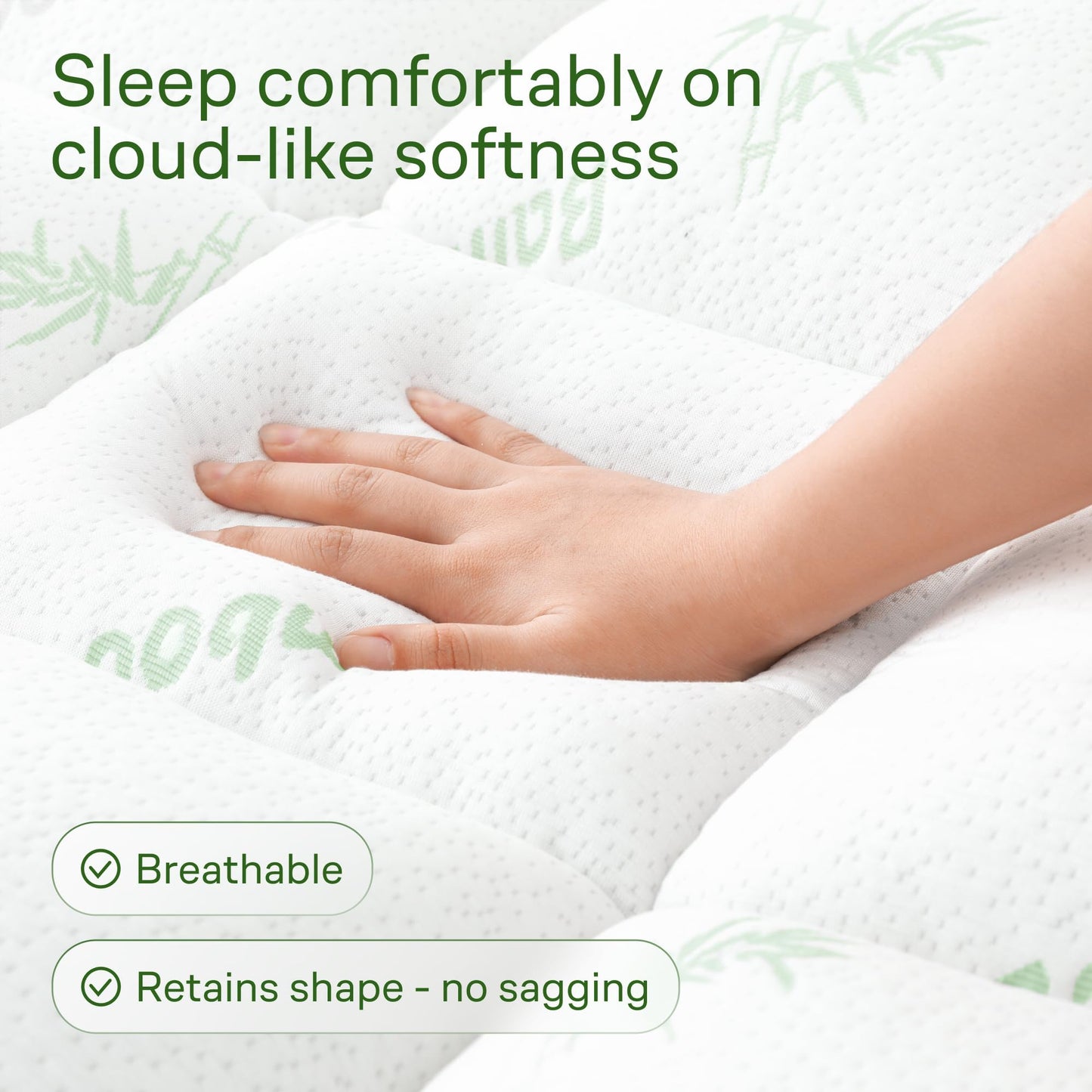 Bamboo Mattress Topper Queen Size - Thick Breathable Pillow Top Mattress Pad for Back Pain Relief - Deep Pocket Topper Fits 8-20 Inches (60x80 Inches, Green) 🍁 All In One Marketplace Canada