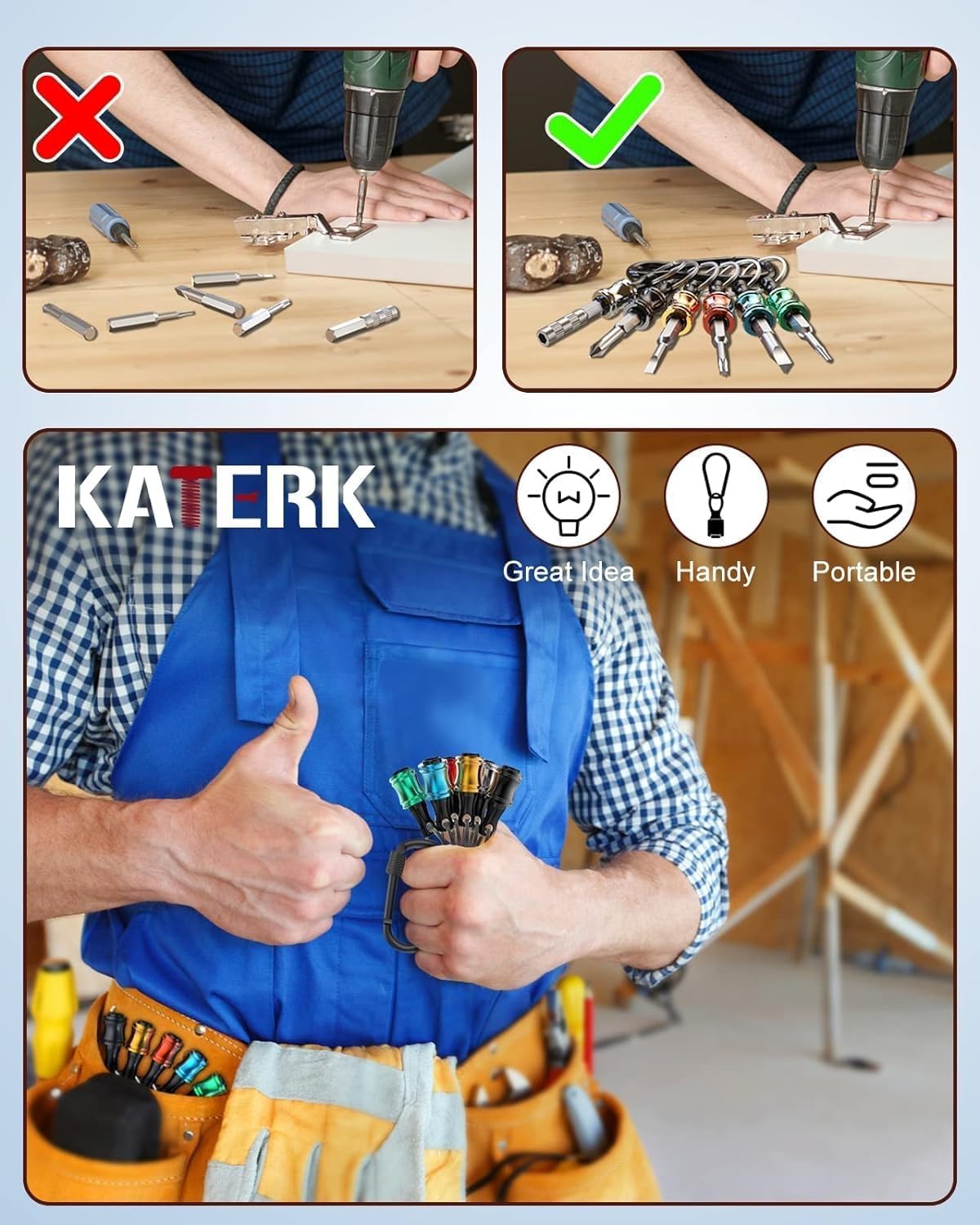 Upgrade, Push to Unlock,katerk 6pcs 1/4 inch Hex Shank Aluminum Alloy Screwdriver Bits Holder Light-weight Quick-change Extension Bar Keychain Drill Screw Adapter Change Portable, With Black Carabiner 🍁 All In One Marketplace Canada