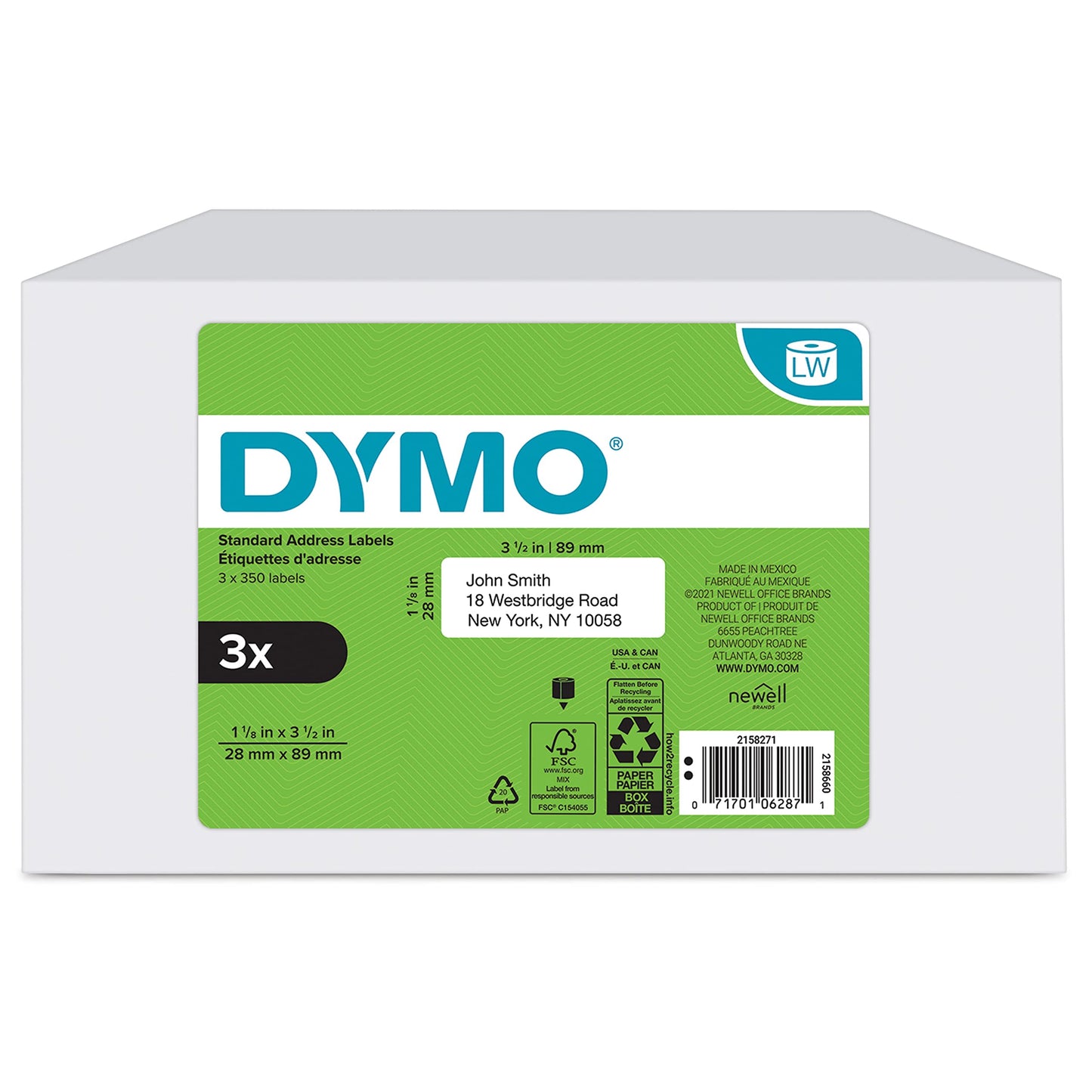 DYMO Authentic LW Mailing Address Labels for LabelWriter Label Printers, (1-1/8" x 3-1/2"), 3 Rolls of 350 (1050 Total) 🍁 All In One Marketplace Canada