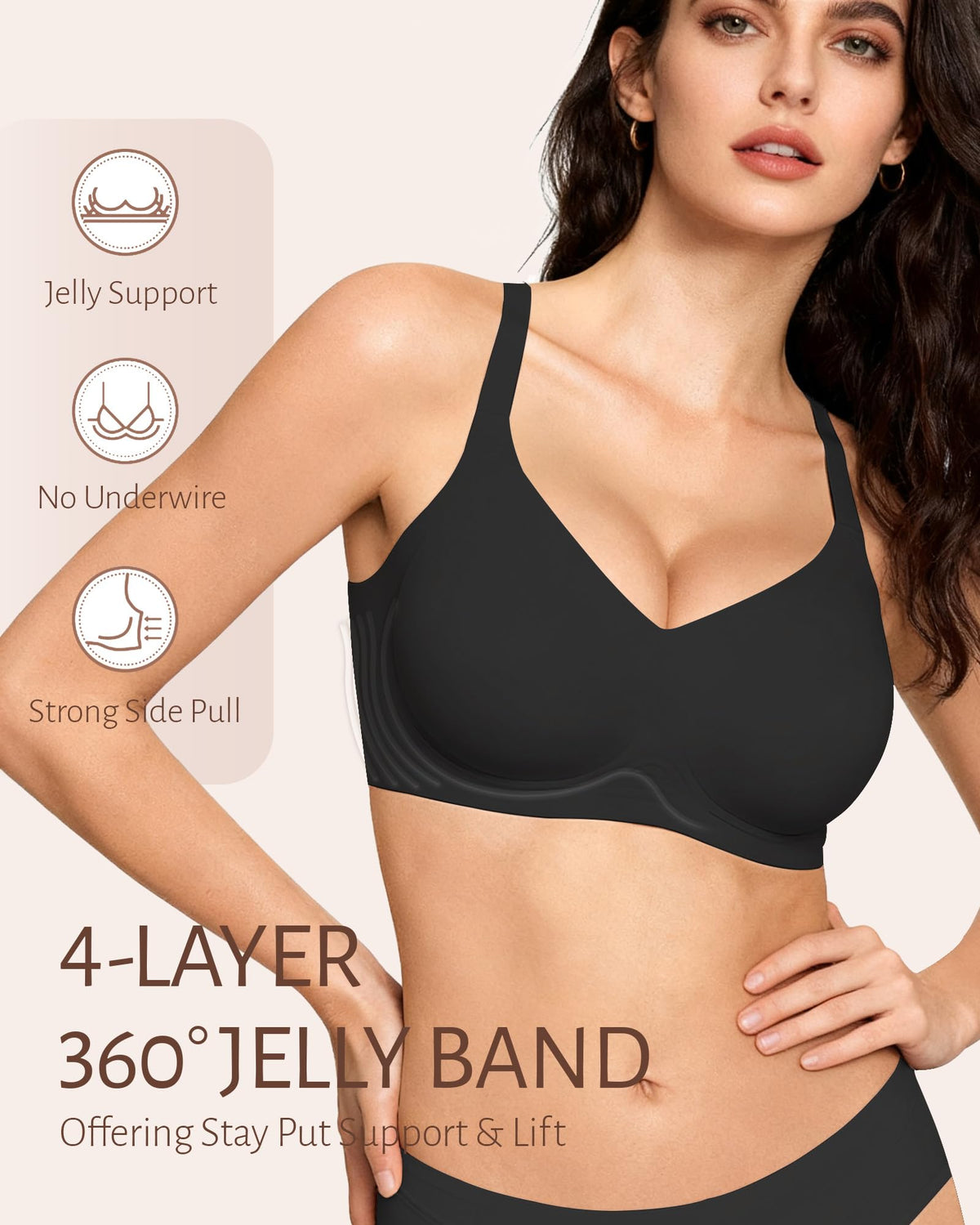 Gailife Womens Jelly Bra for Women Wireless Bras Seamless No Underwire Supportive Full Coverage T-Shirt Bra -New-Black-L 🍁 All In One Marketplace Canada