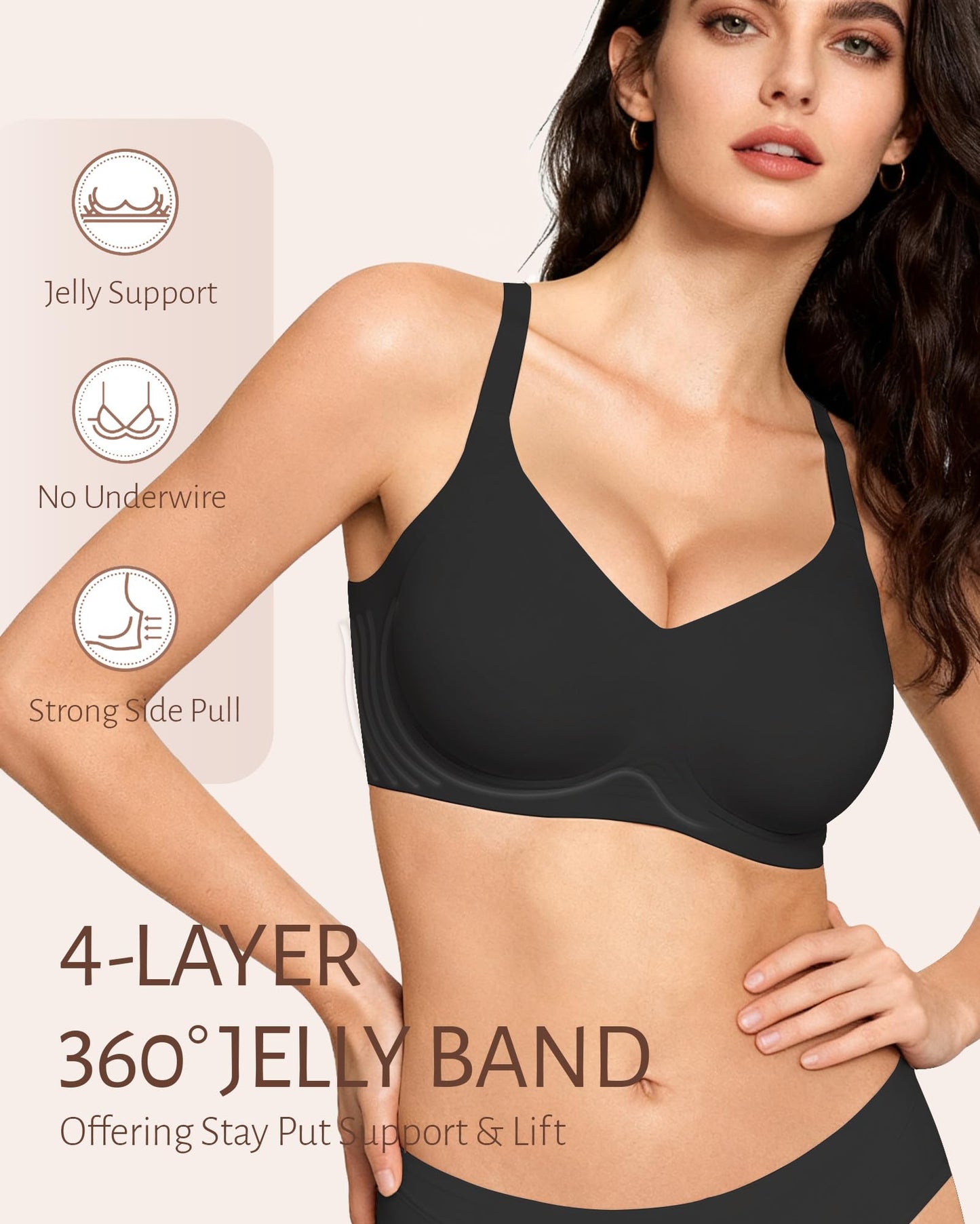 Gailife Womens Jelly Bra for Women Wireless Bras Seamless No Underwire Supportive Full Coverage T-Shirt Bra -New-Black-M 🍁 All In One Marketplace Canada