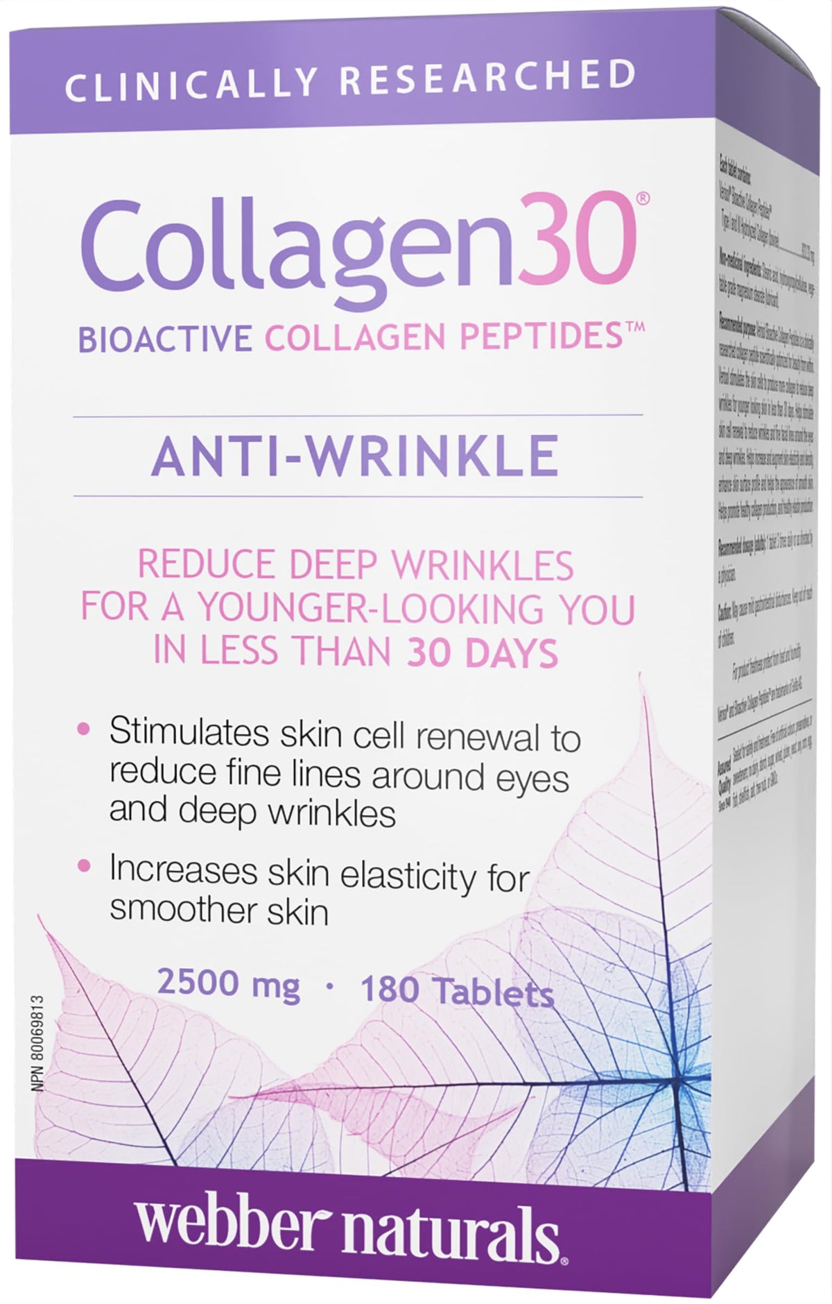 Webber Naturals Collagen30 Anti-Wrinkle, 2500 mg of Bioactive Collagen Peptides Per Serving, 180 Tablets, Helps Reduce Deep Wrinkles, Fine Lines & Stimulates Skin Cells 🍁 All In One Marketplace Canada