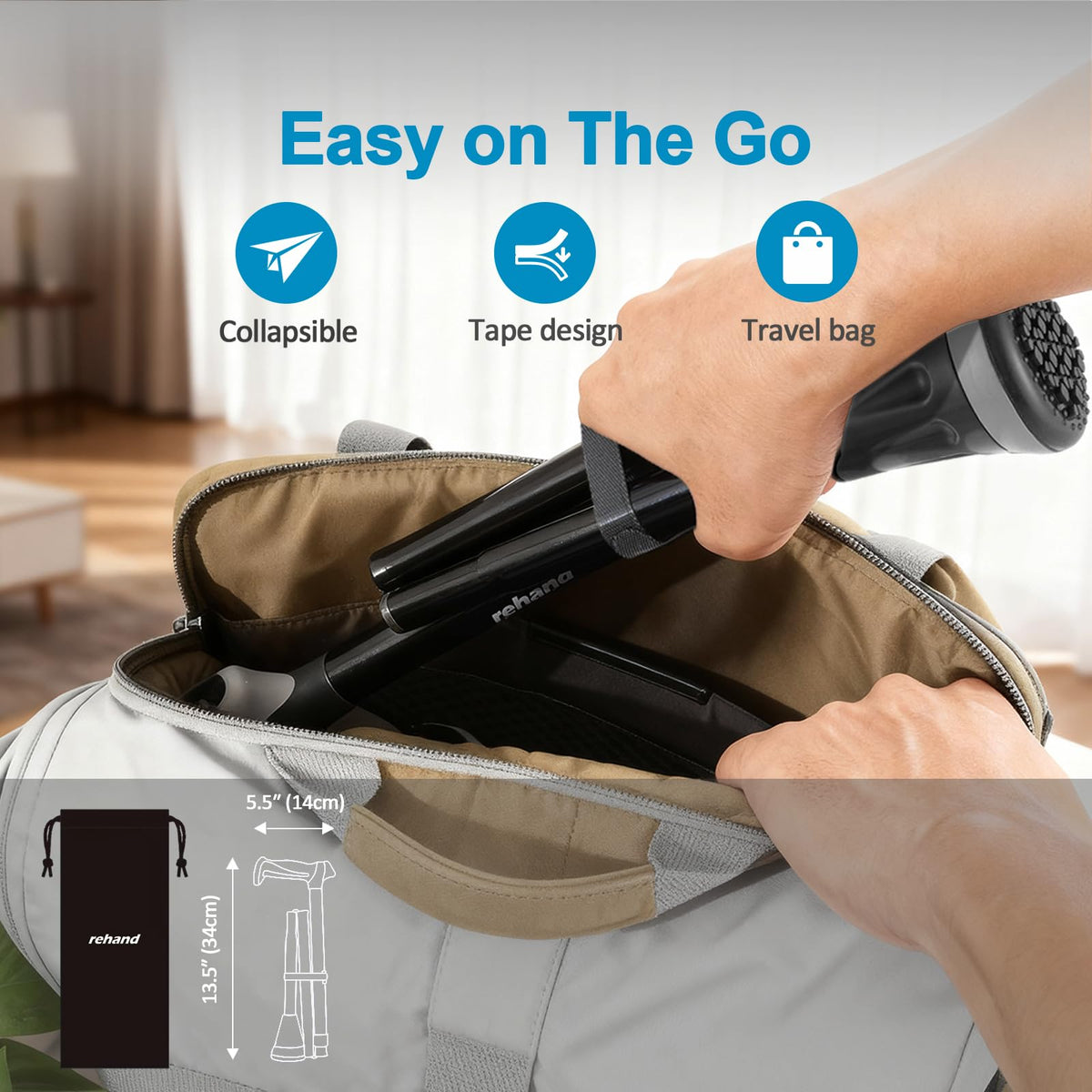 REHAND Walking Cane - Foldable, Adjustable, Collapsible Walking Canes for Men & Women, Heavy Duty All Terrain Tip, with Travel Bag | Walking Sticks for Seniors & Adults (Natural Black) 🍁 All In One Marketplace Canada