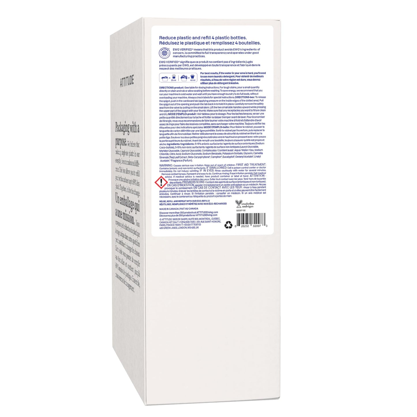 ATTITUDE Liquid Laundry Detergent Refill, EWG Verified, HE Compatible, Plant-Based & Vegan, Natural Laundry Soap, Made in Canada, Lavender Scent, 160 Loads, 4 Liters 🍁 All In One Marketplace Canada