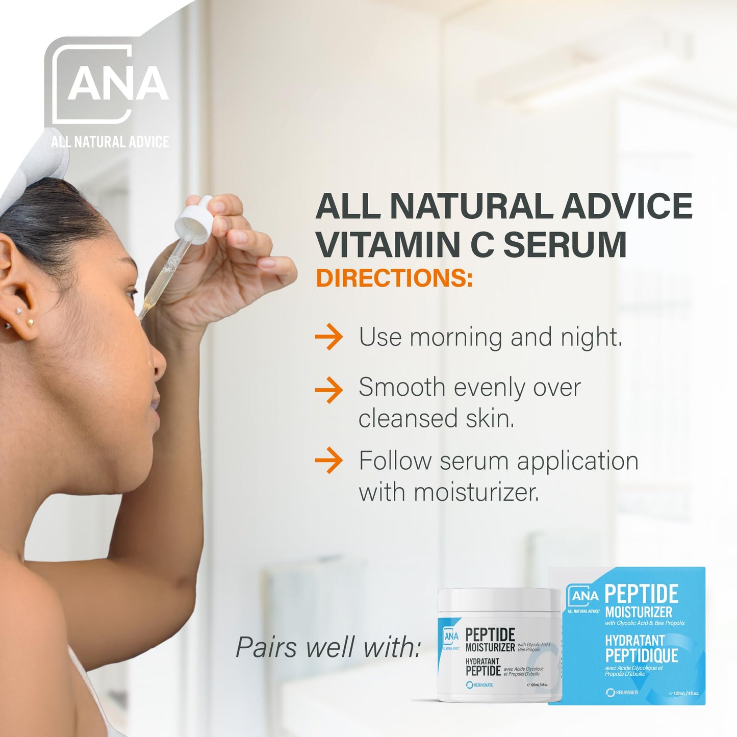 All Natural Advice Vitamin C Serum 60mL | 20% Vitamin C Face Serum Solution with Organic Botanicals, Hyaluronic Acid & Vitamin E | UV-Shielding Glass Bottle, Spray & Dropper | Canadian Skin Care 🍁 All In One Marketplace Canada