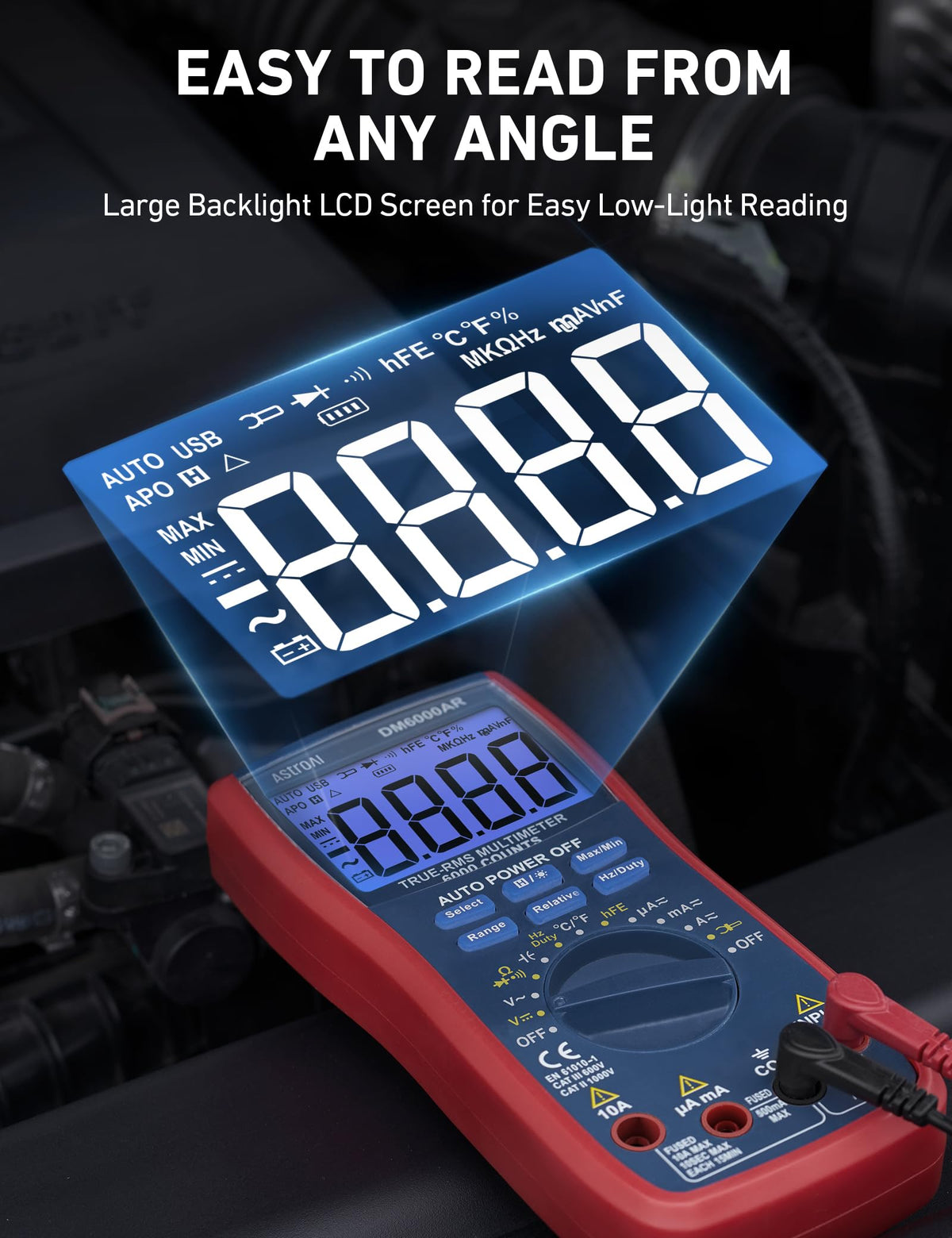 AstroAI Digital Multimeter 6000, Multi Meter - Measures Voltage, Current, Resistance, Continuity, Capacitance, Diode, Temperature – Voltmeter with Backlit LCD, Data Hold, Safety Rated CAT III, Blue 🍁 All In One Marketplace Canada