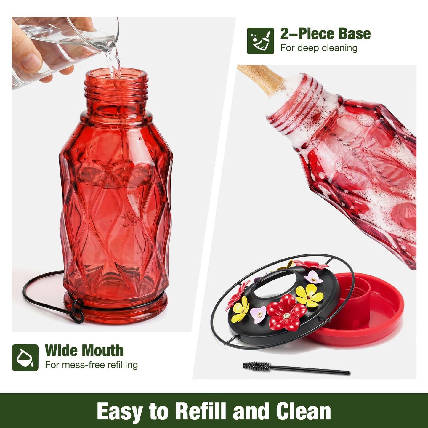 Kingsyard Glass Hummingbird Feeder for Outdoors Hanging, 20 oz Leak-Proof Hummingbird Feeders with 9 Bee Proof Feeding Ports & Ant Moat, Easy to Clean and Refill (Red) 🍁 All In One Marketplace Canada