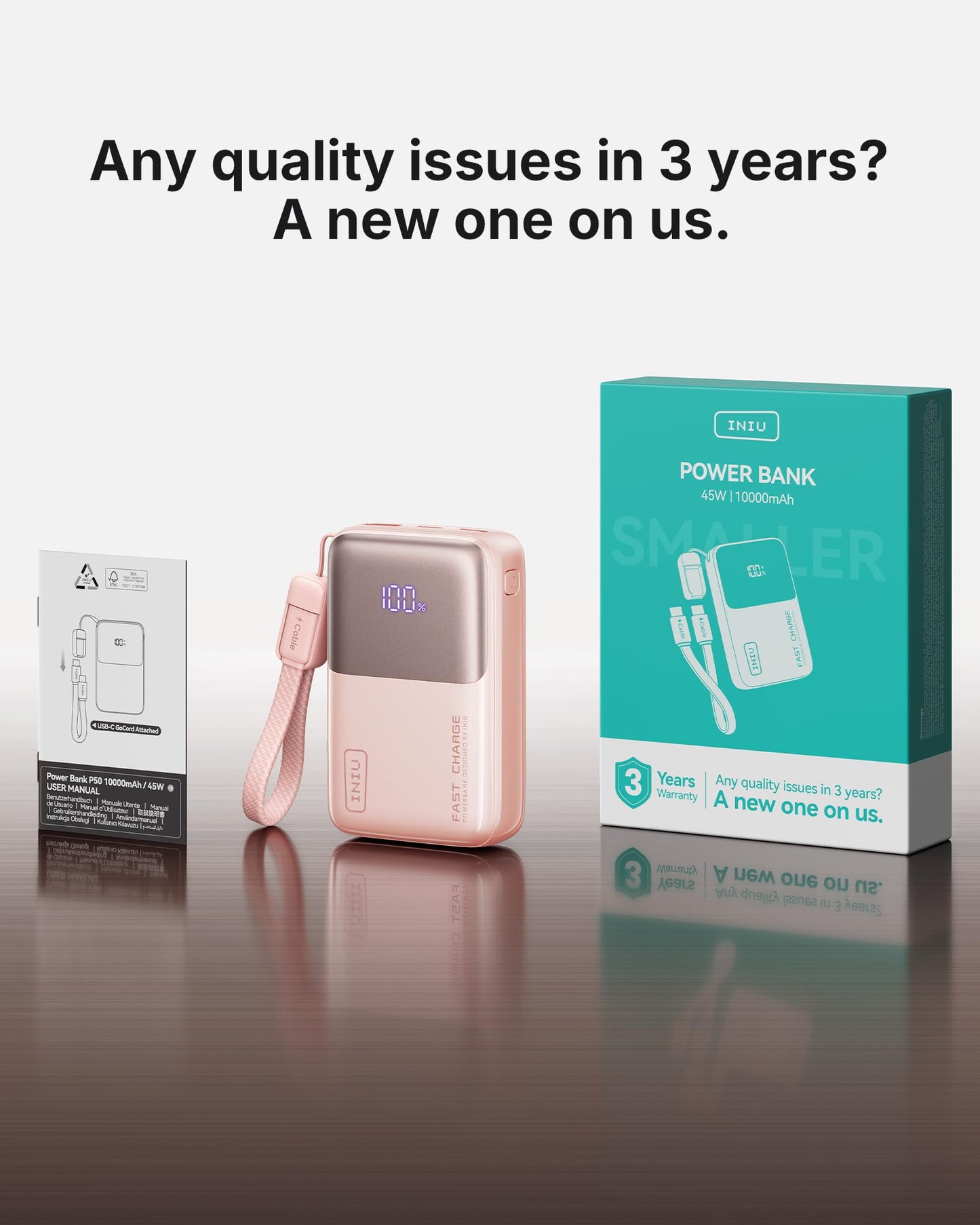 INIU Power Bank, Ultra Mini 10000mAh 45W Fast Charging Portable Charger, USB C Battery Pack with Cable, Flight-Safe Travel Powerbank for iPhone 17 16 15 14 13 12 Pro Max Air, Samsung S26 S25 S24, Pink 🍁 All In One Marketplace Canada